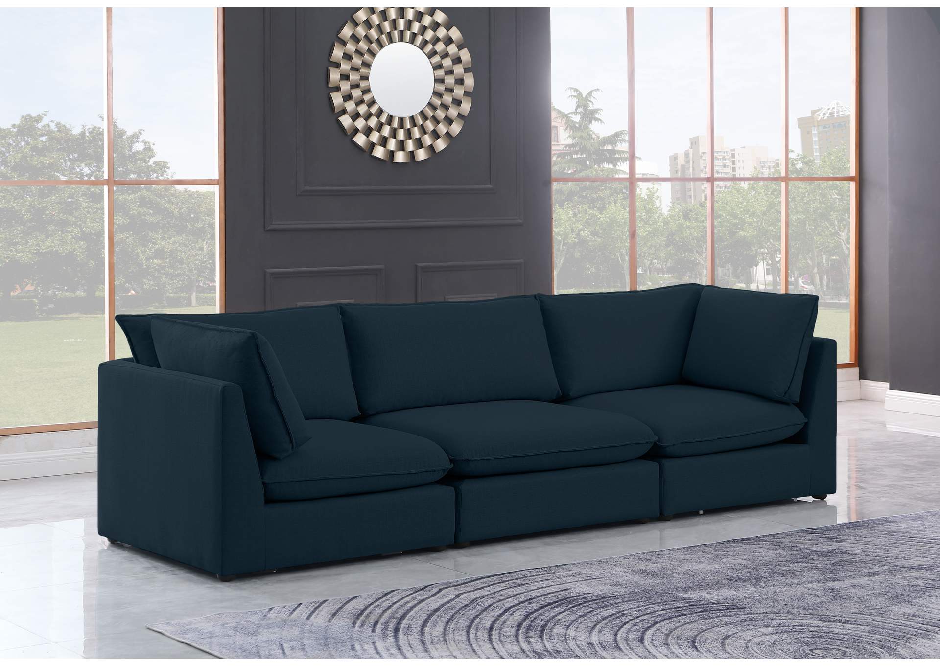 Mackenzie Navy Durable Linen Textured Modular Sofa,Meridian Furniture