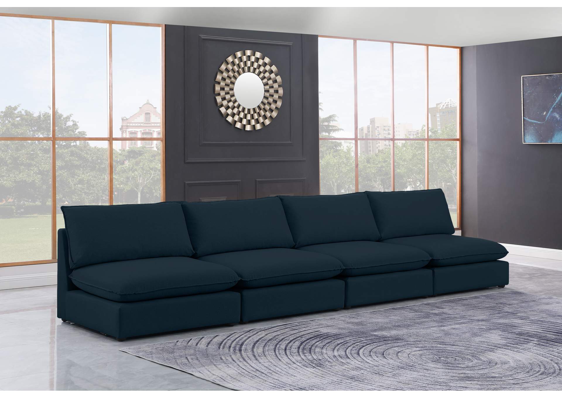 Mackenzie Navy Durable Linen Textured Modular Sofa,Meridian Furniture