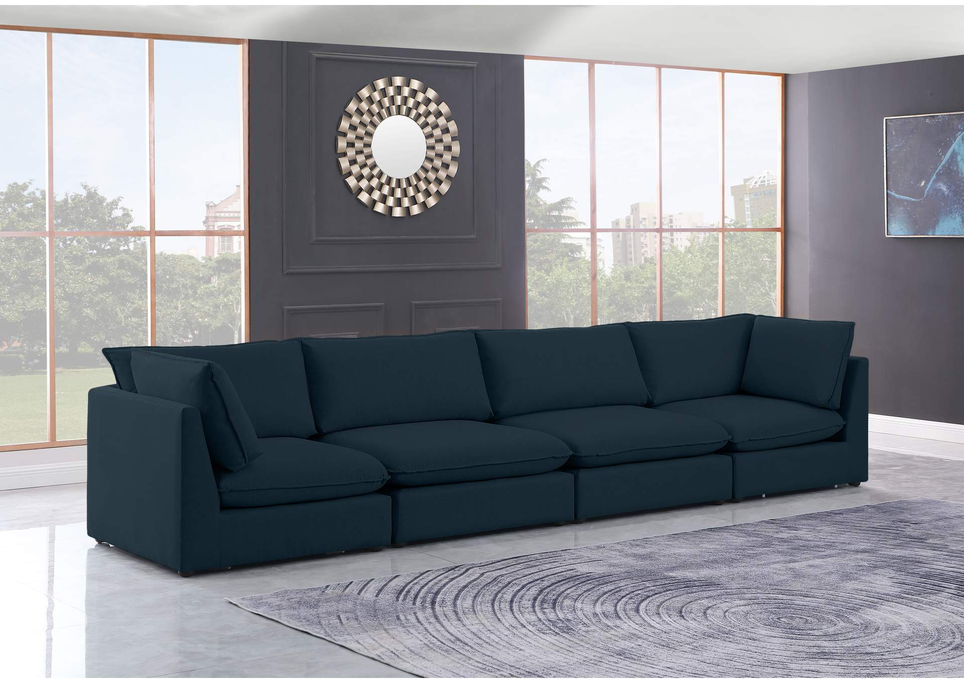 Mackenzie Navy Durable Linen Textured Modular Sofa,Meridian Furniture