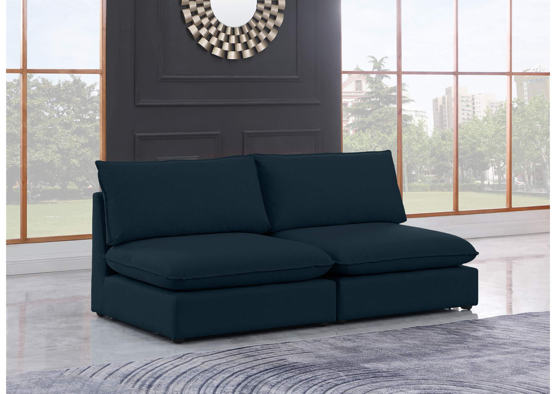 Mackenzie Navy Durable Linen Textured Modular Sofa,Meridian Furniture