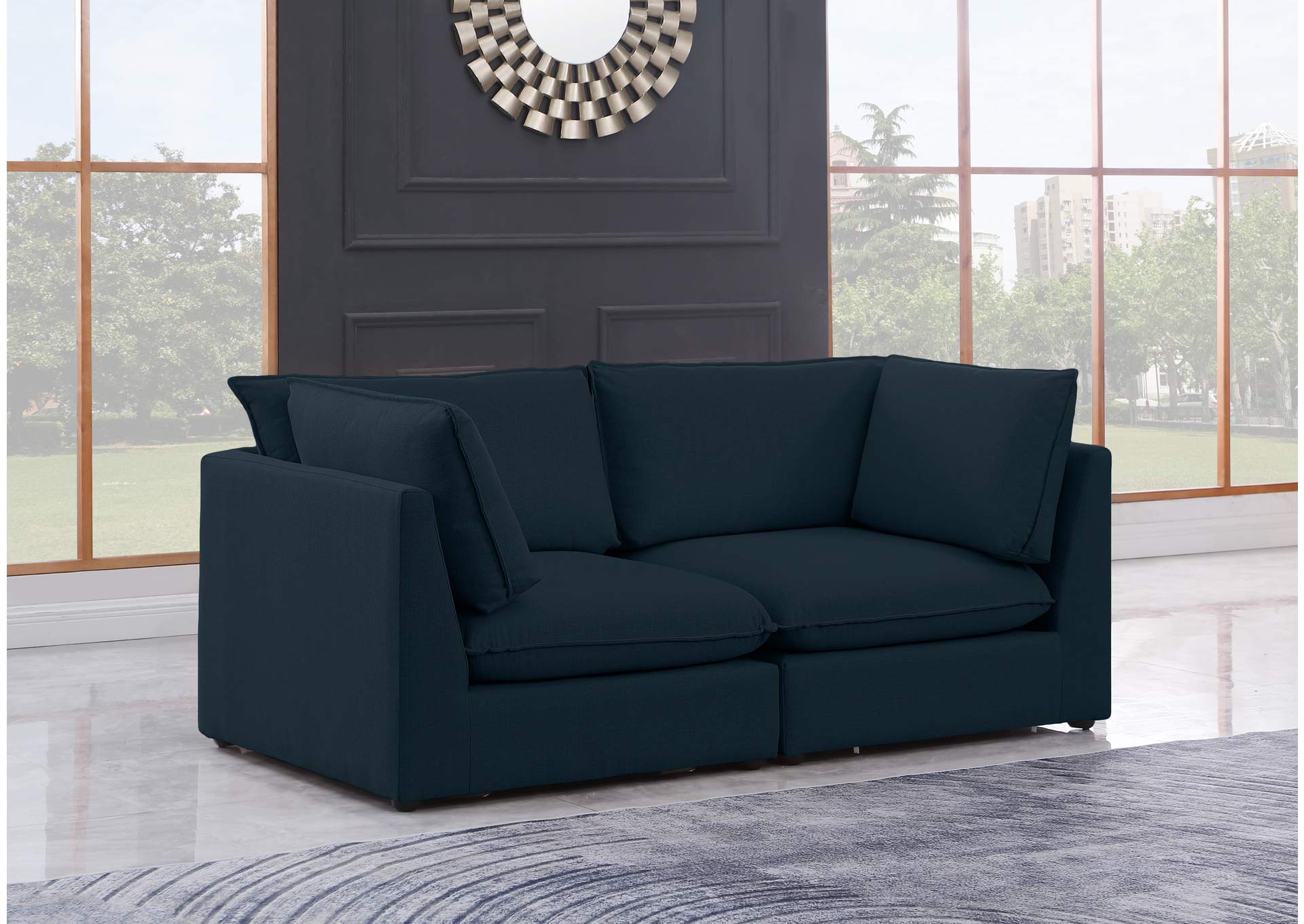 Mackenzie Navy Durable Linen Textured Modular Sofa,Meridian Furniture