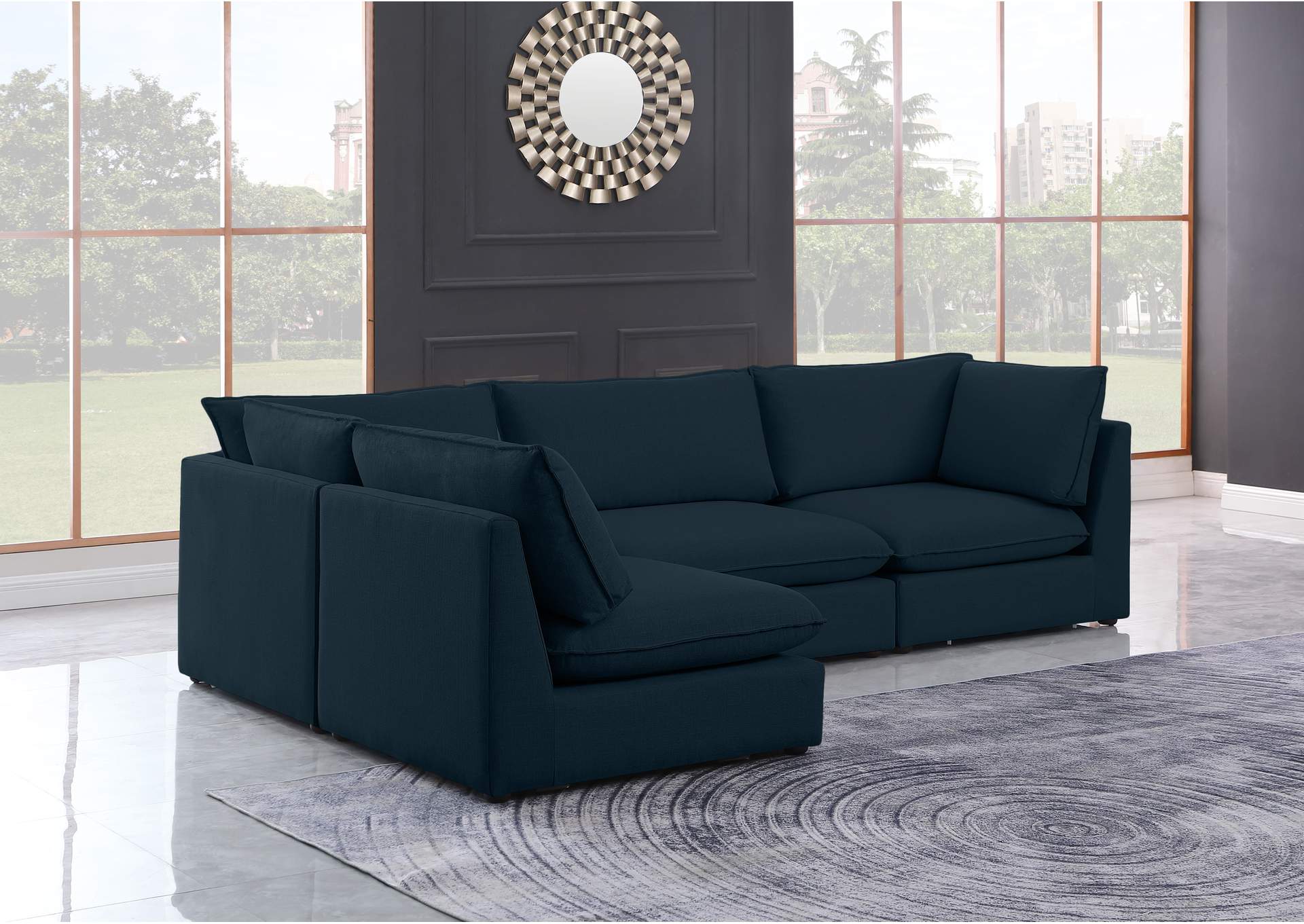 Mackenzie Navy Durable Linen Textured Modular Sectional,Meridian Furniture