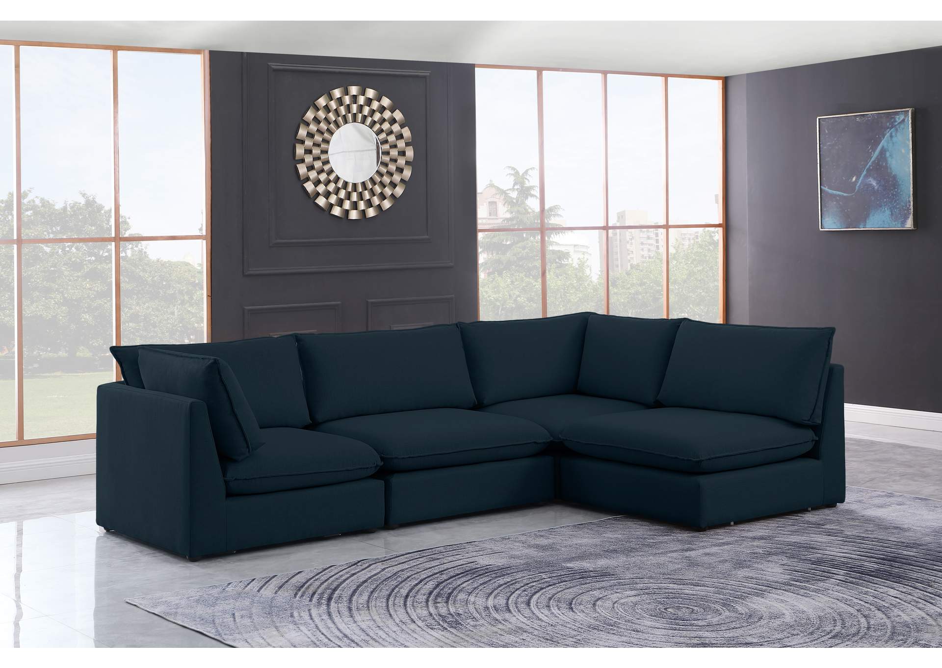 Mackenzie Navy Durable Linen Textured Modular Sectional,Meridian Furniture