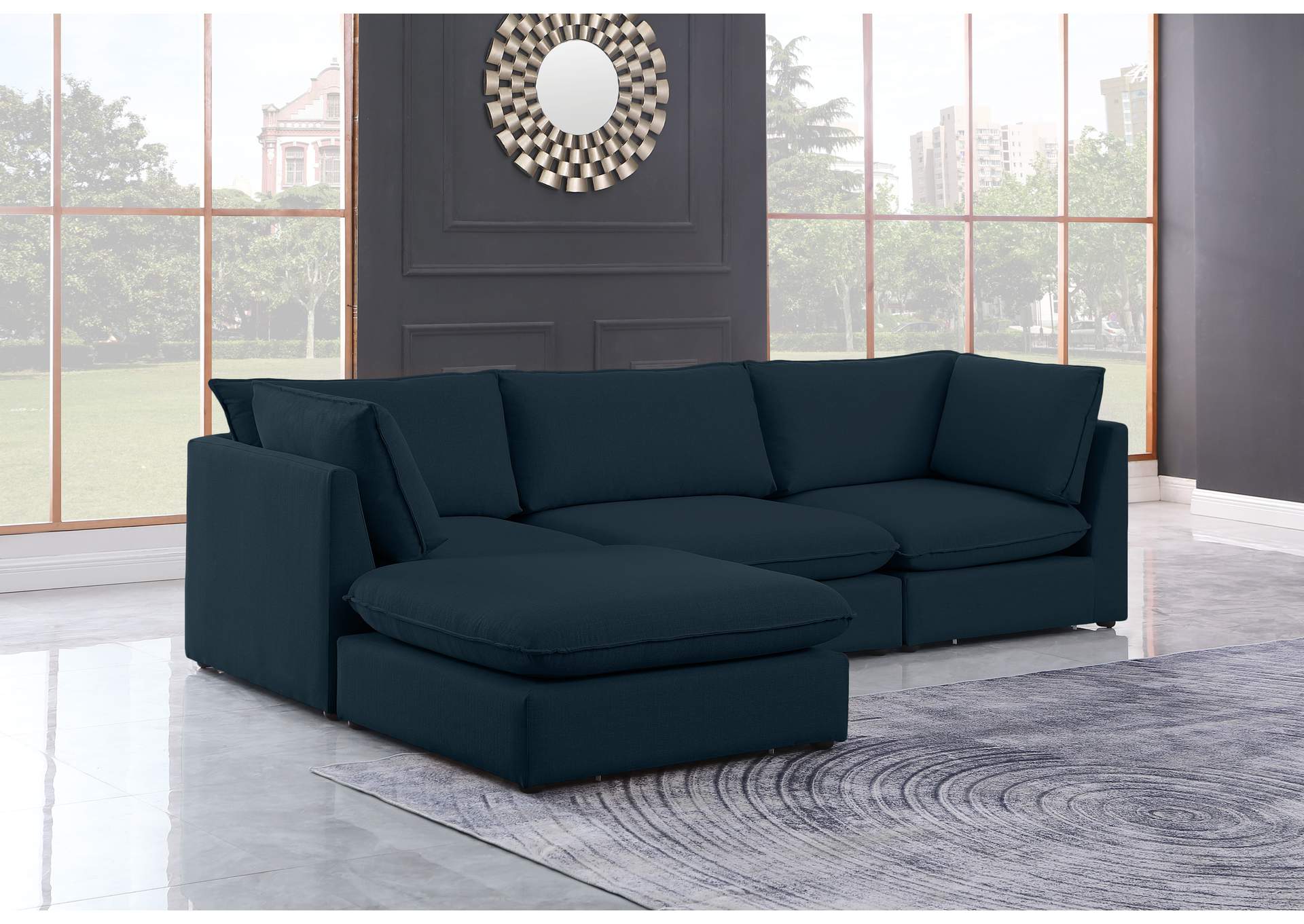 Mackenzie Navy Durable Linen Textured Modular Sectional,Meridian Furniture