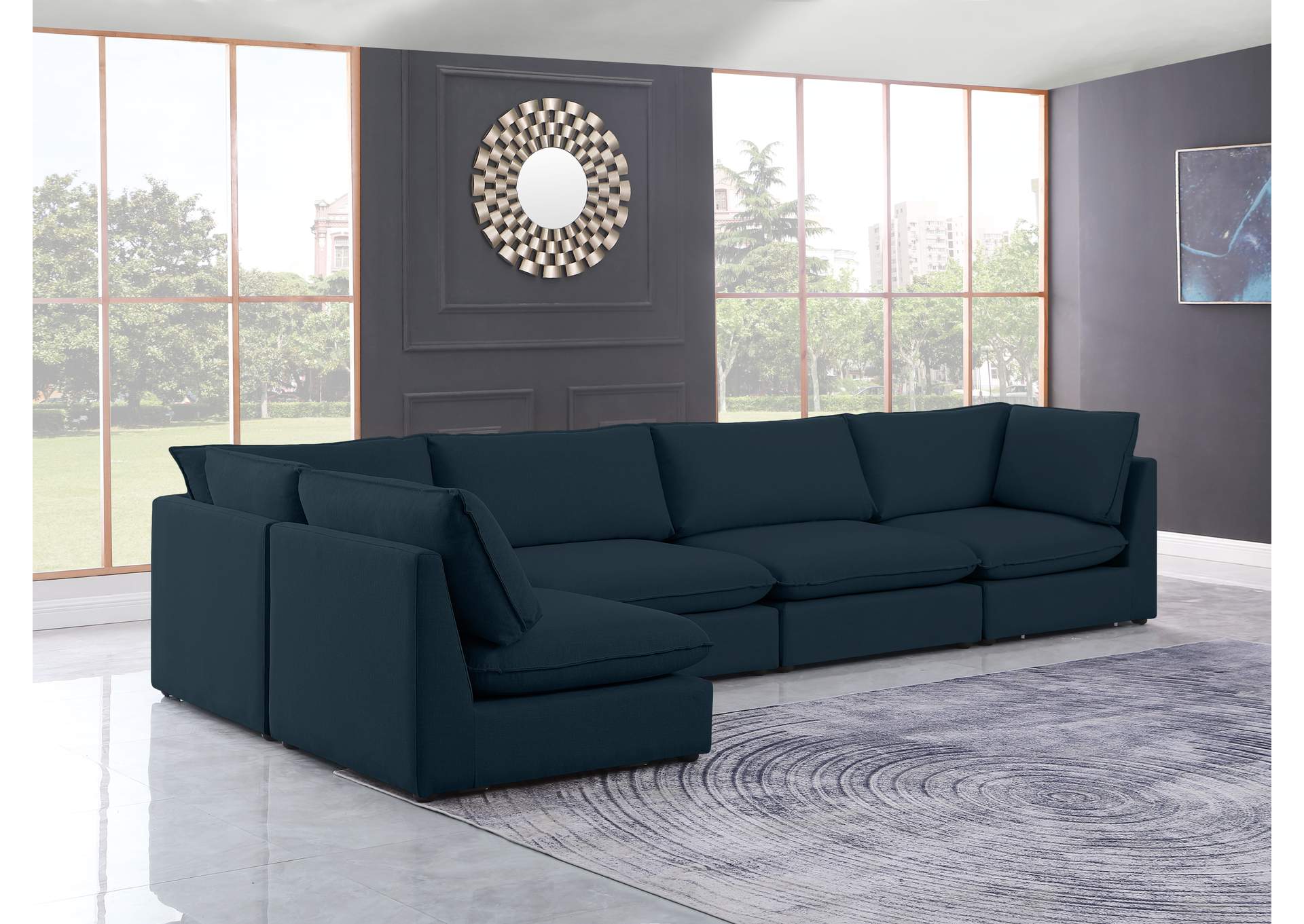 Mackenzie Navy Durable Linen Textured Modular Sectional,Meridian Furniture