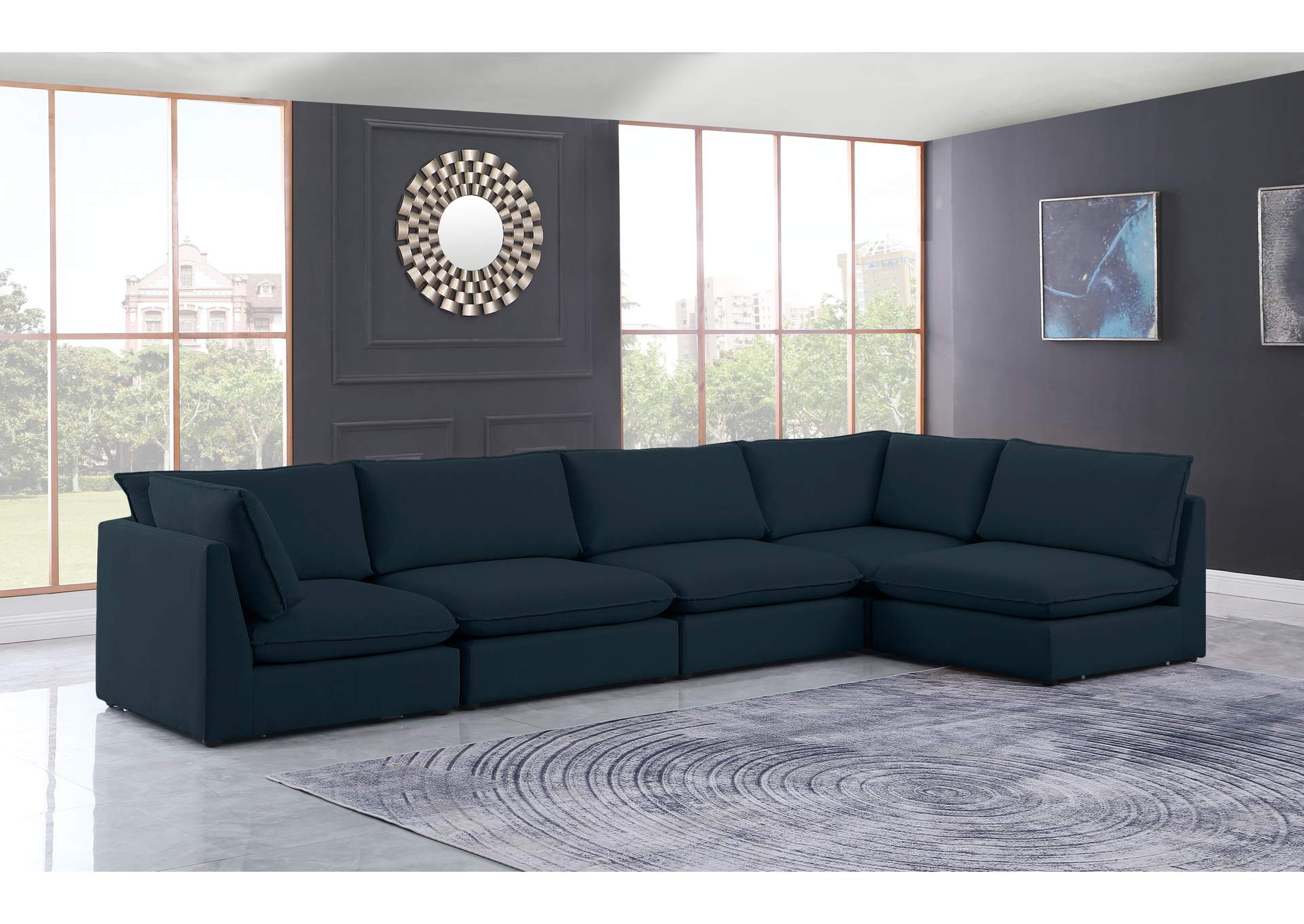 Mackenzie Navy Durable Linen Textured Modular Sectional,Meridian Furniture