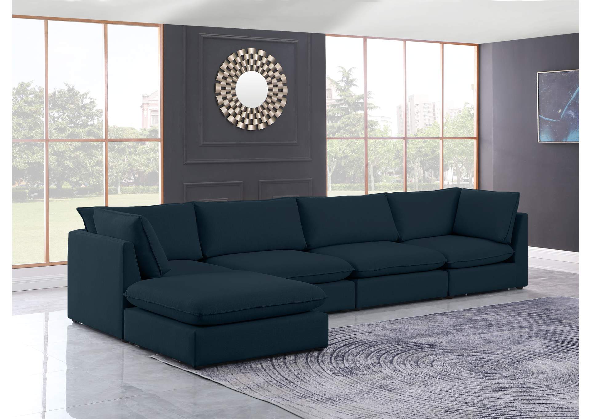 Mackenzie Navy Durable Linen Textured Modular Sectional,Meridian Furniture