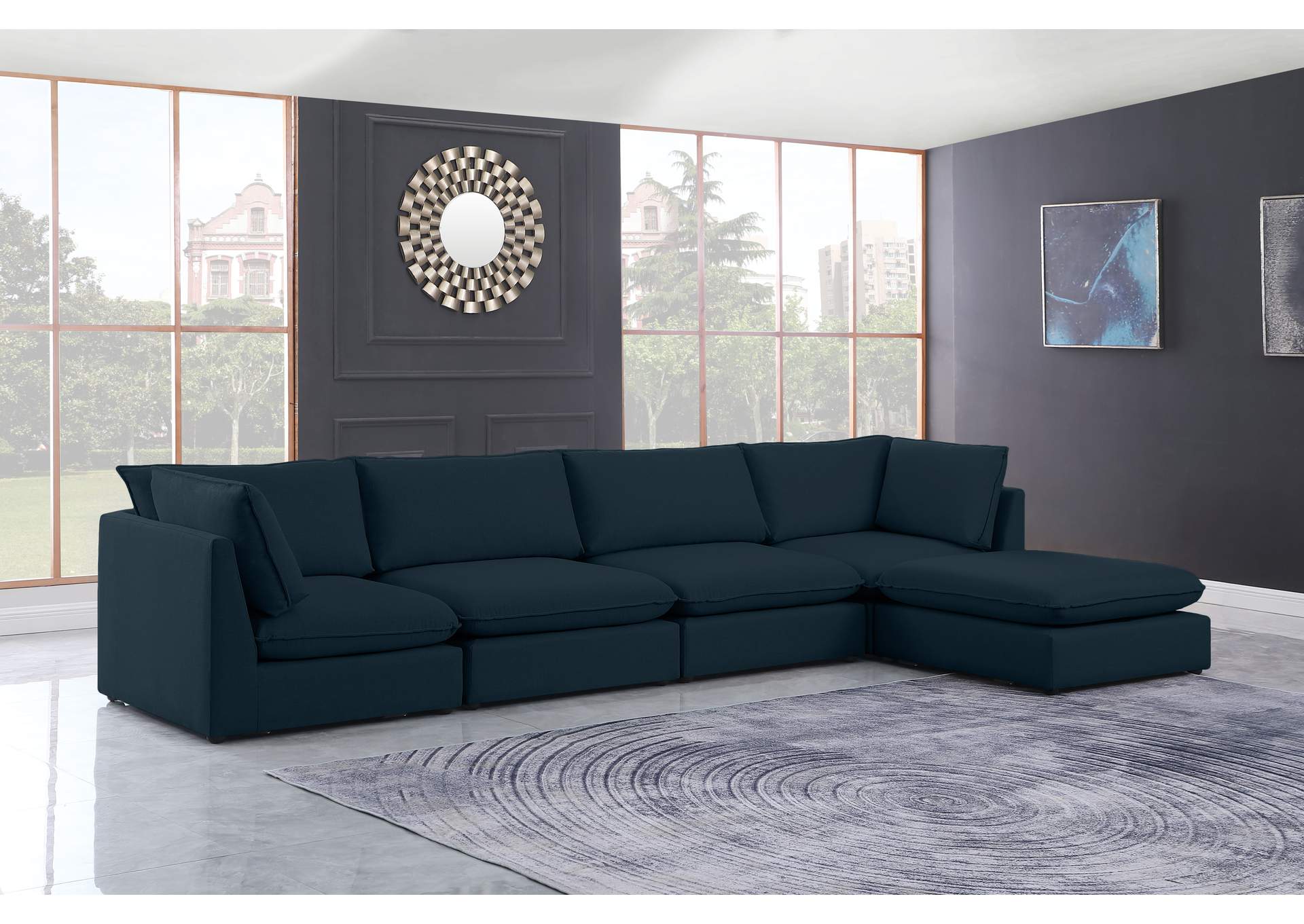 Mackenzie Navy Durable Linen Textured Modular Sectional,Meridian Furniture