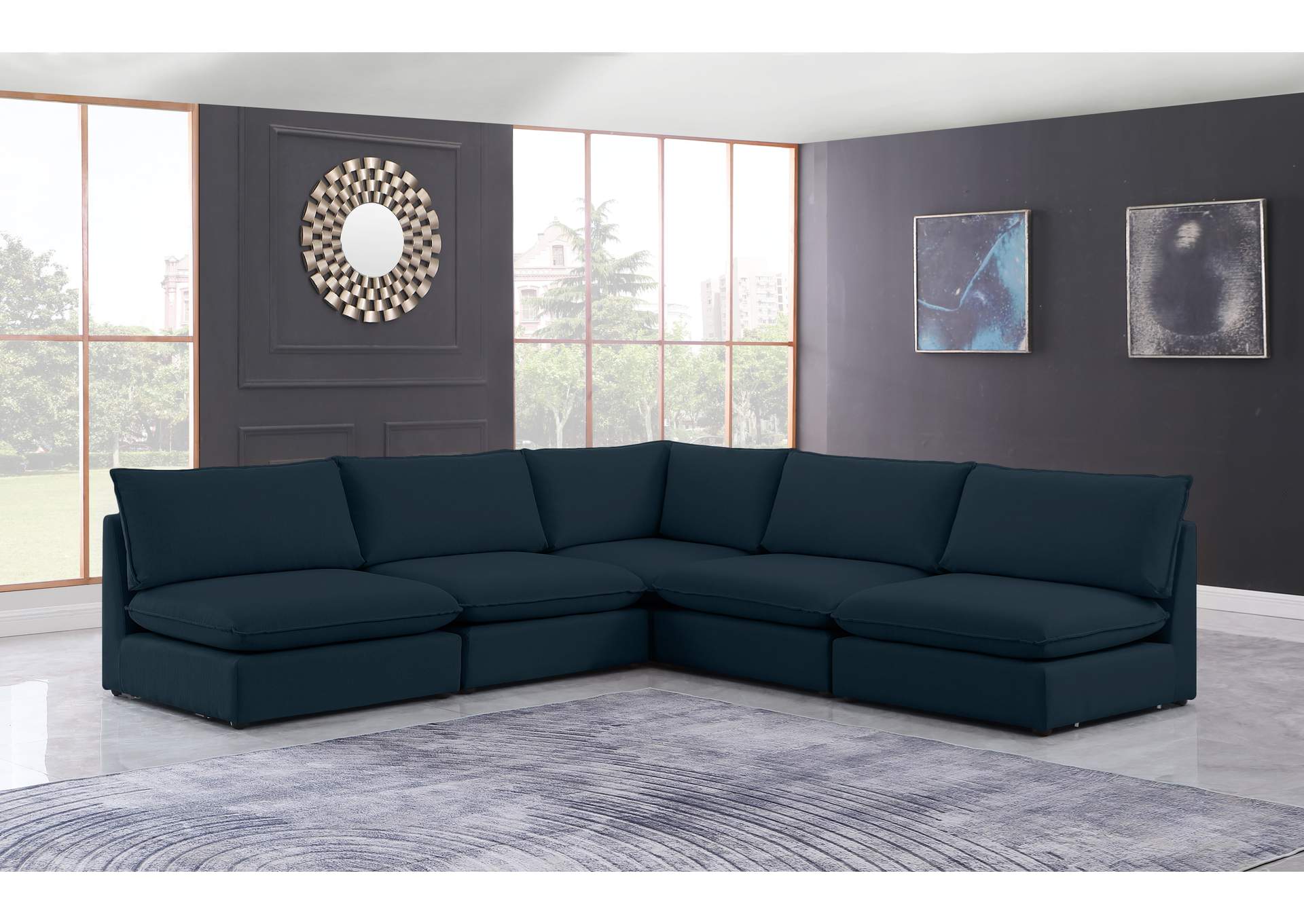 Mackenzie Navy Durable Linen Textured Modular Sectional,Meridian Furniture