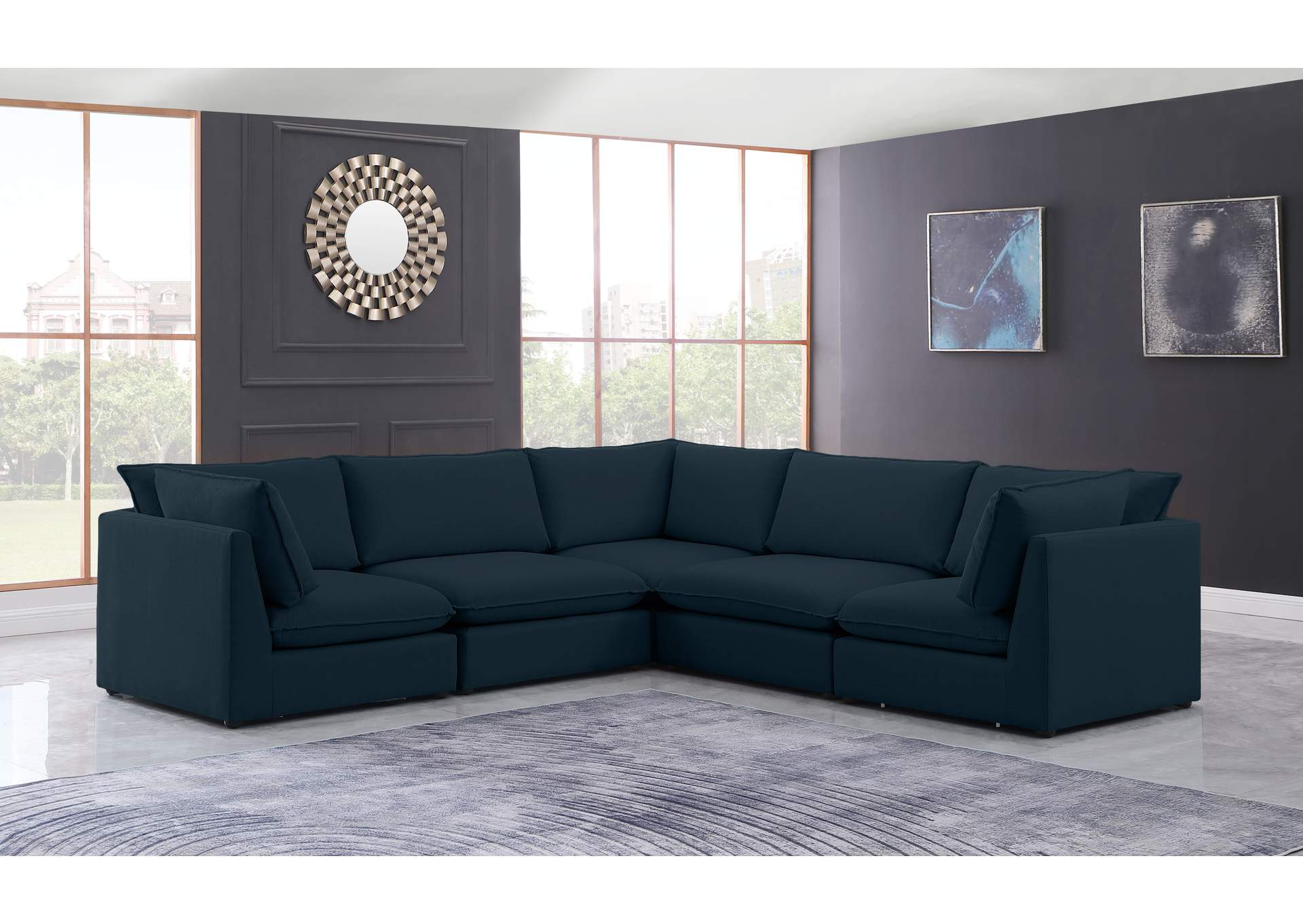 Mackenzie Navy Durable Linen Textured Modular Sectional,Meridian Furniture