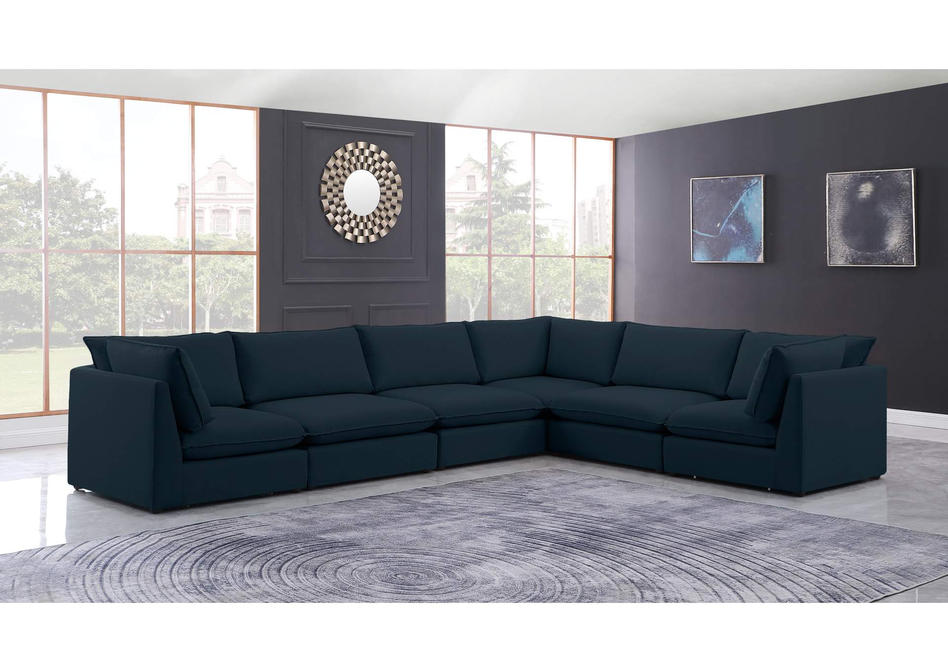 Mackenzie Navy Durable Linen Textured Modular Sectional,Meridian Furniture