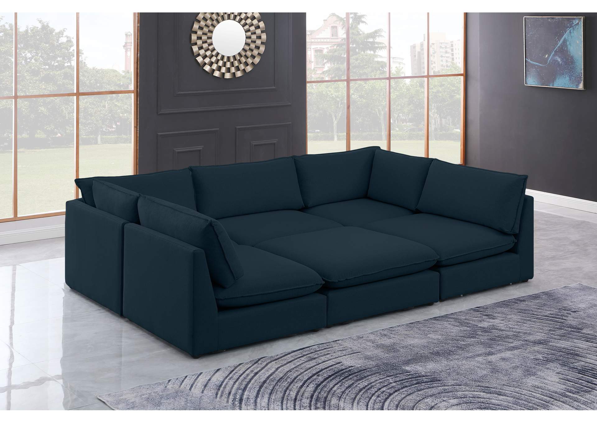 Mackenzie Navy Durable Linen Textured Modular Sectional,Meridian Furniture