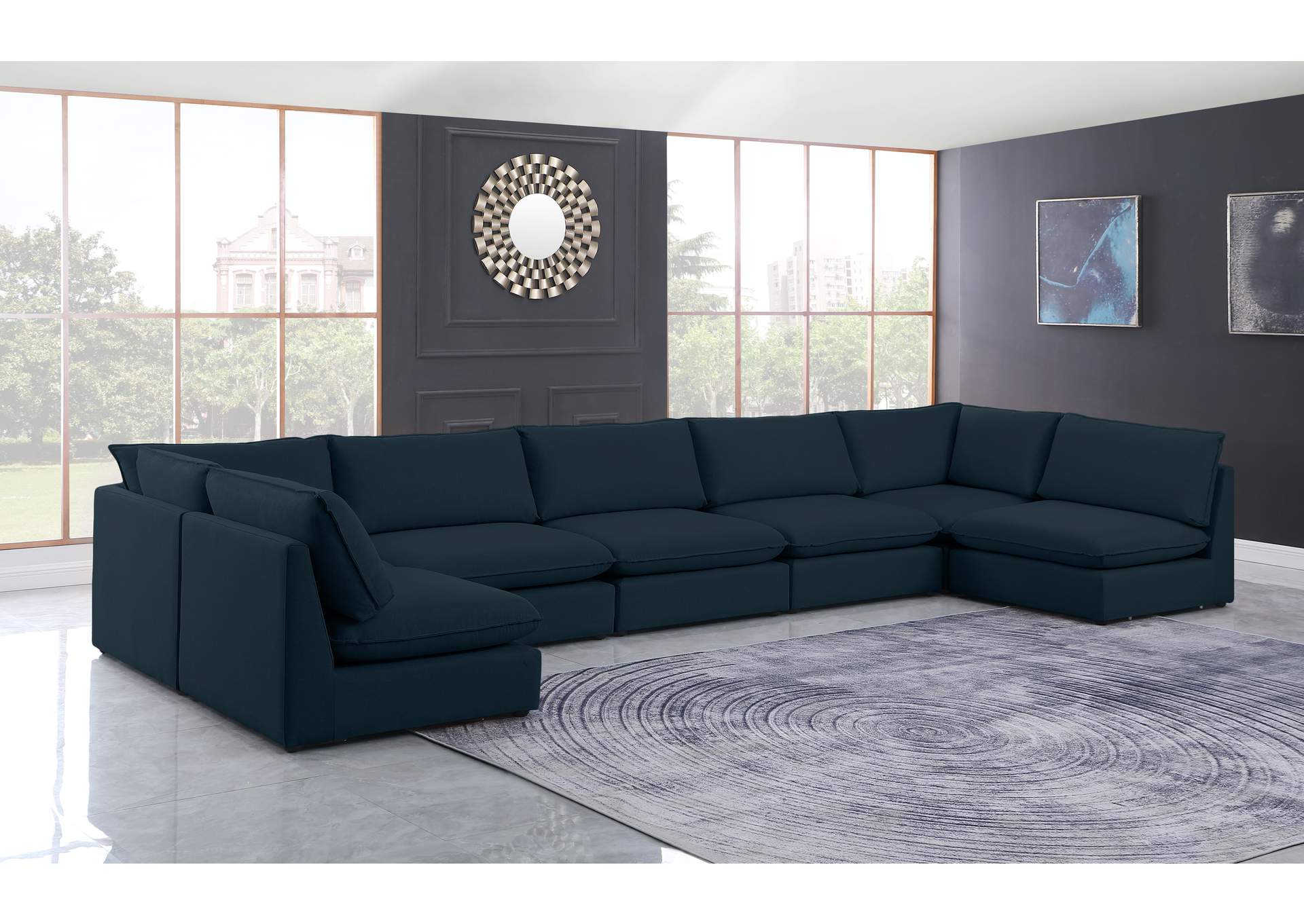 Mackenzie Navy Durable Linen Textured Modular Sectional,Meridian Furniture