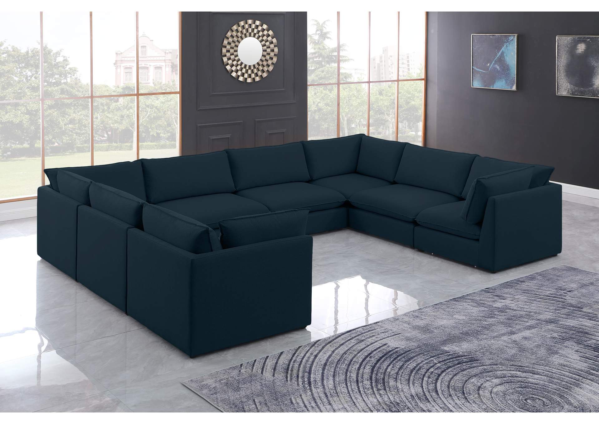 Mackenzie Navy Durable Linen Textured Modular Sectional,Meridian Furniture