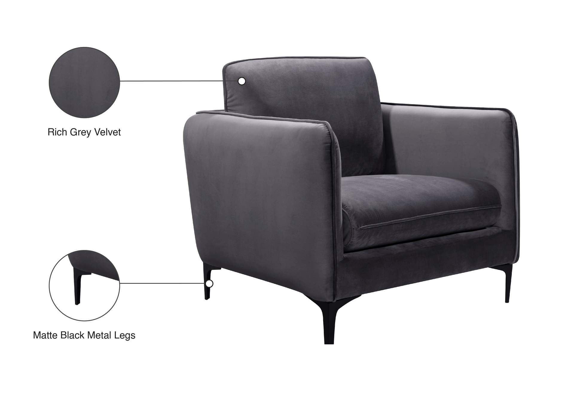 Poppy Grey Velvet Chair,Meridian Furniture