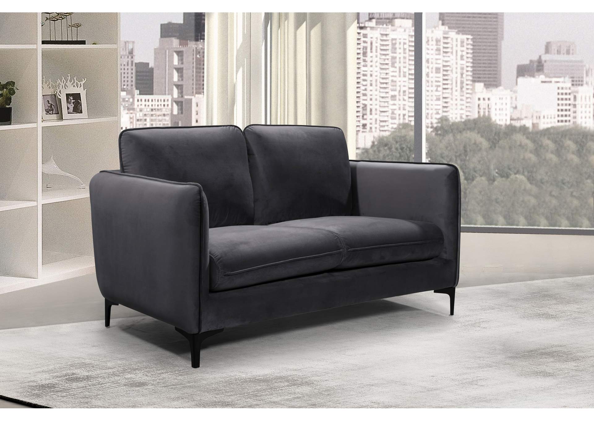 Poppy Grey Velvet Loveseat,Meridian Furniture