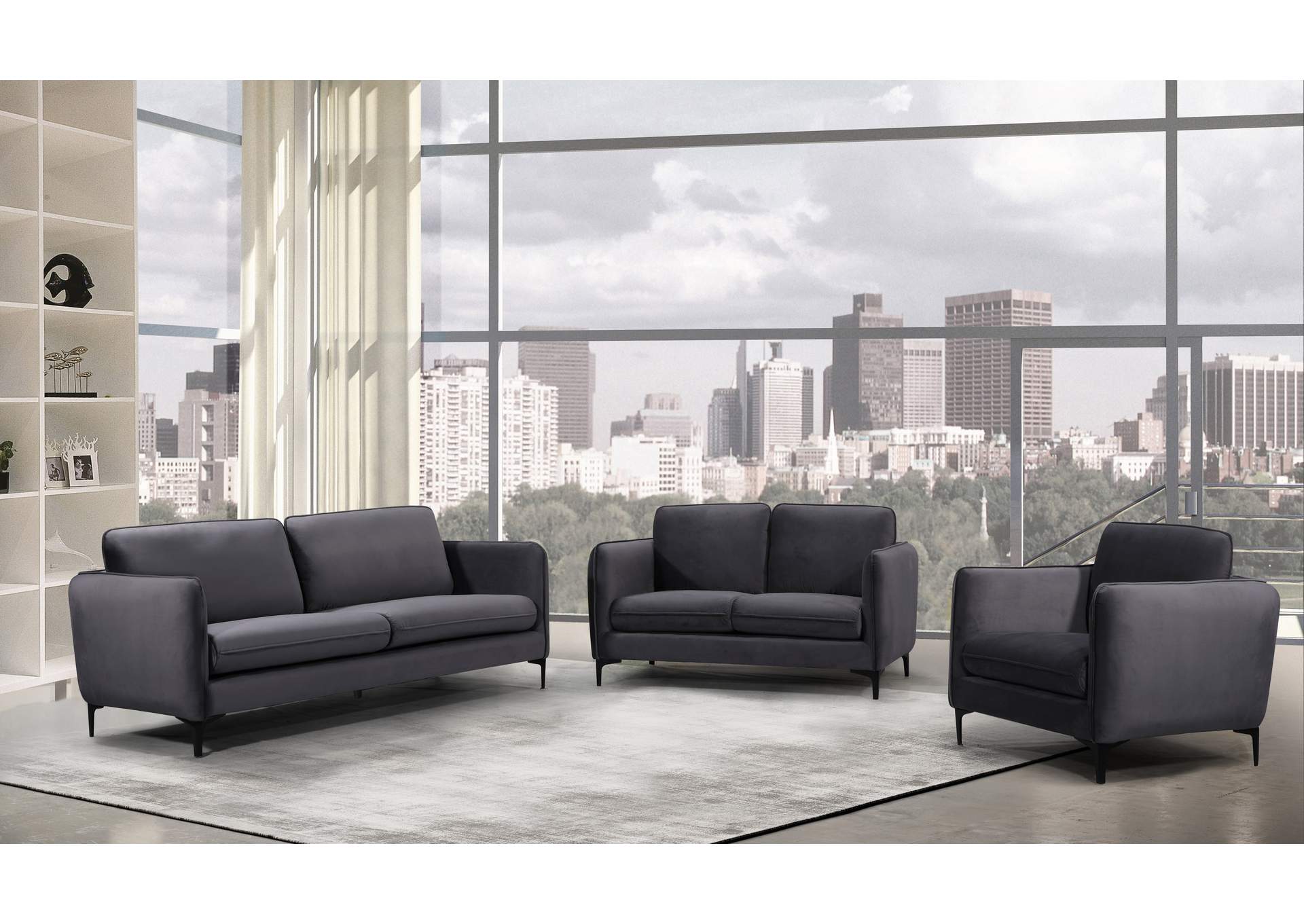 Poppy Grey Velvet Loveseat,Meridian Furniture