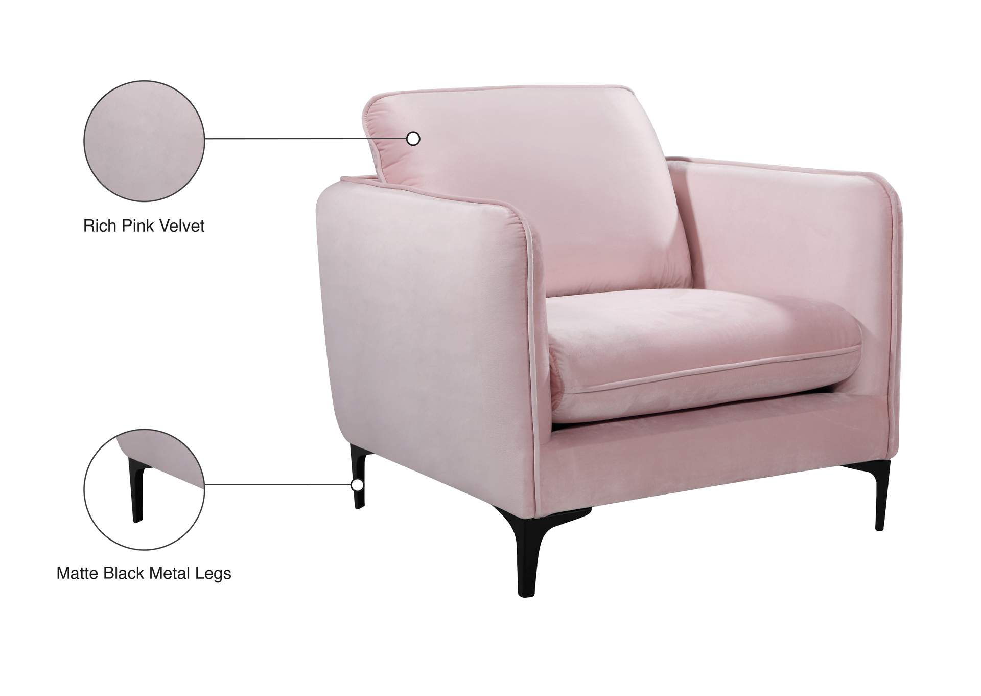 Poppy Pink Velvet Chair,Meridian Furniture