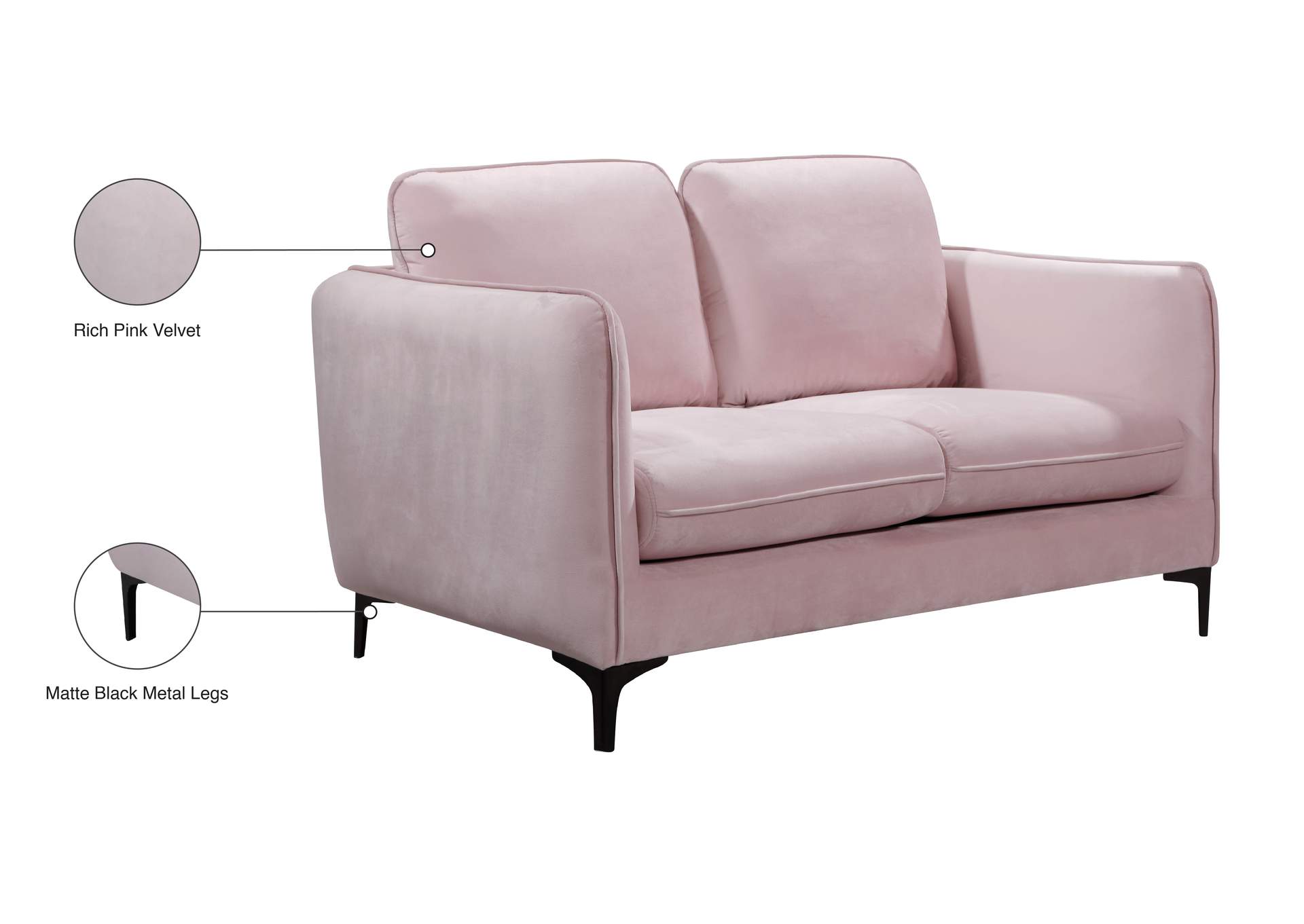 Poppy Pink Velvet Loveseat,Meridian Furniture