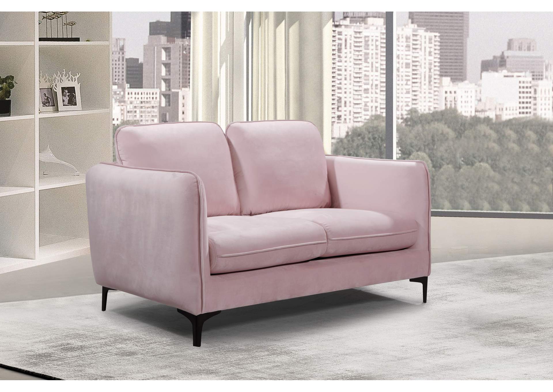 Poppy Pink Velvet Loveseat,Meridian Furniture