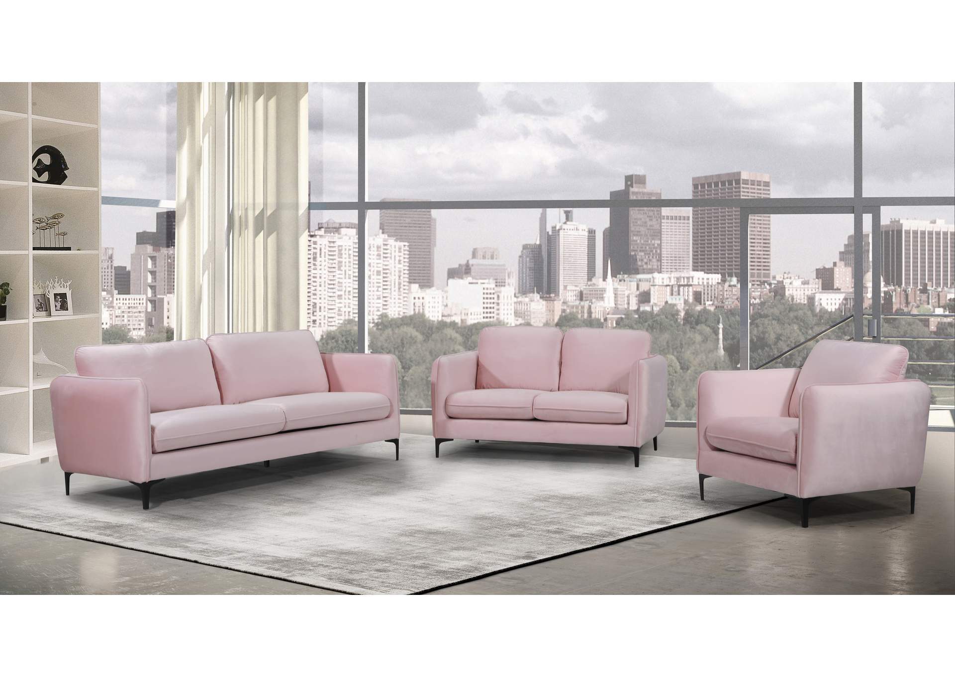 Poppy Pink Velvet Loveseat,Meridian Furniture