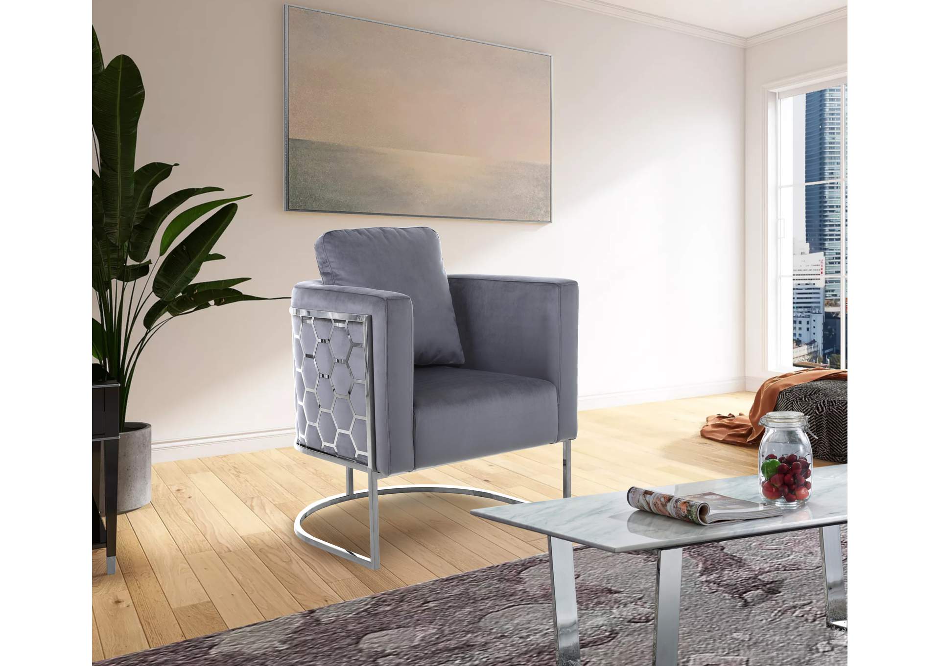 Casa Grey Velvet Chair,Meridian Furniture