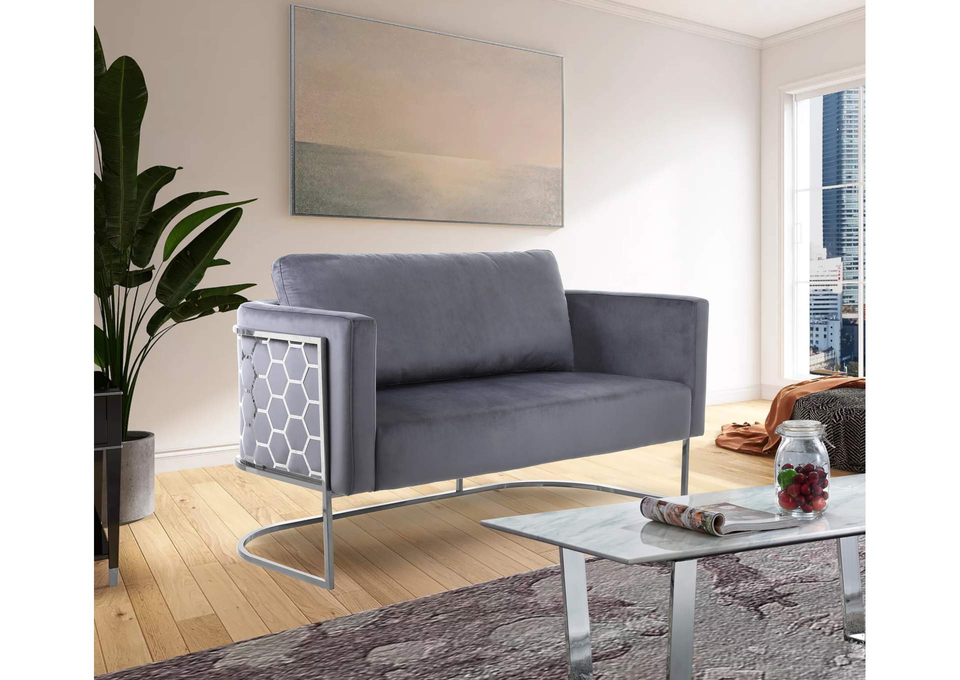 Casa Grey Velvet Loveseat,Meridian Furniture