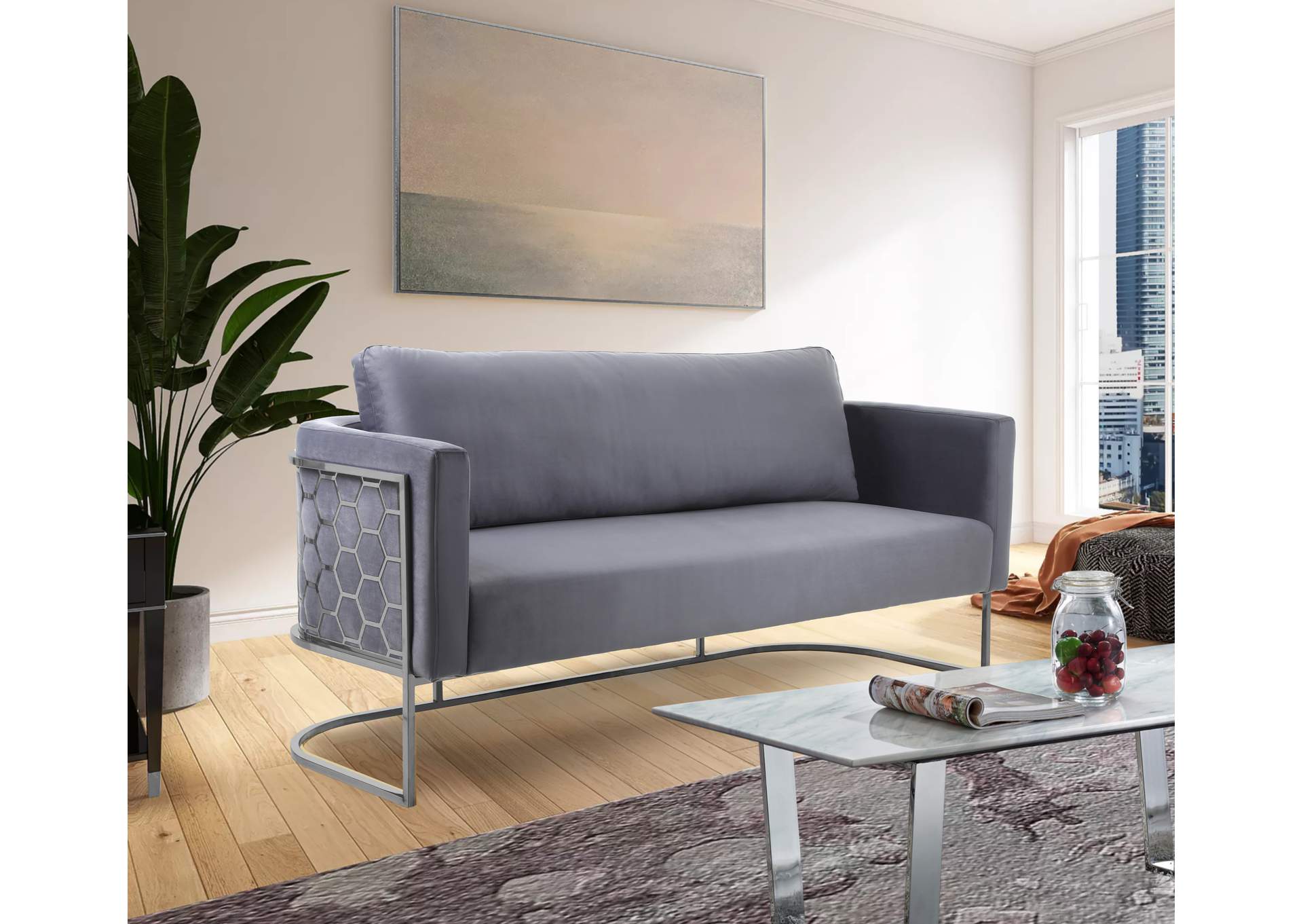 Casa Grey Velvet Sofa,Meridian Furniture