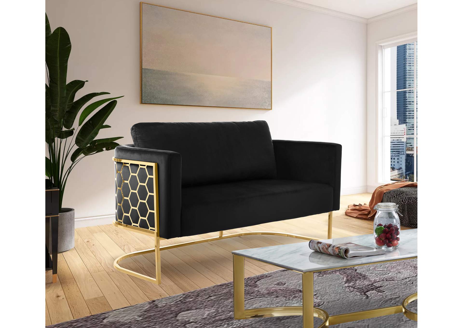 Casa Black Velvet Loveseat,Meridian Furniture