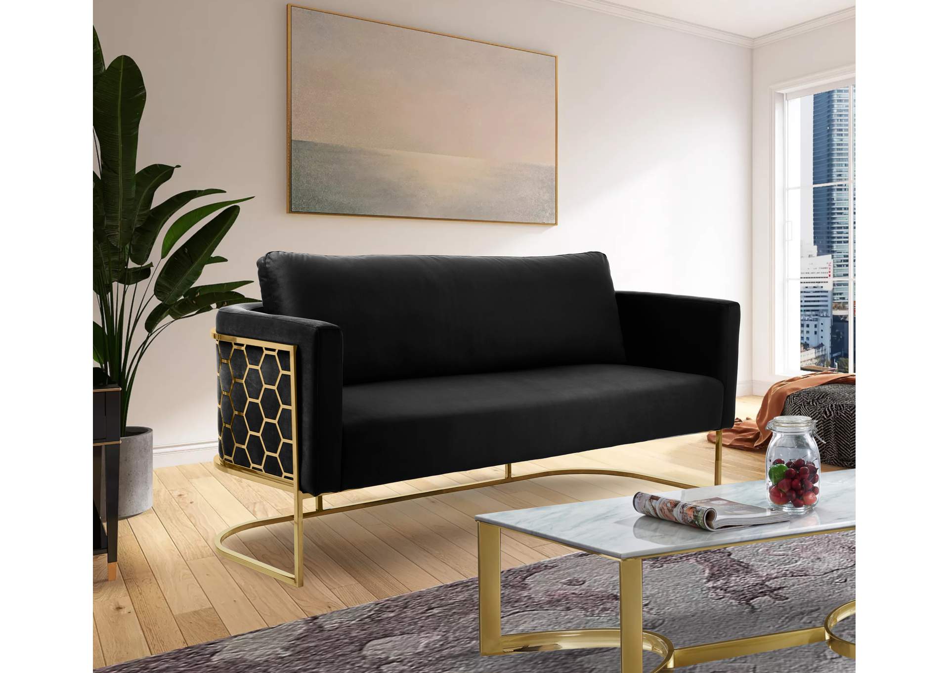 Casa Black Velvet Sofa,Meridian Furniture