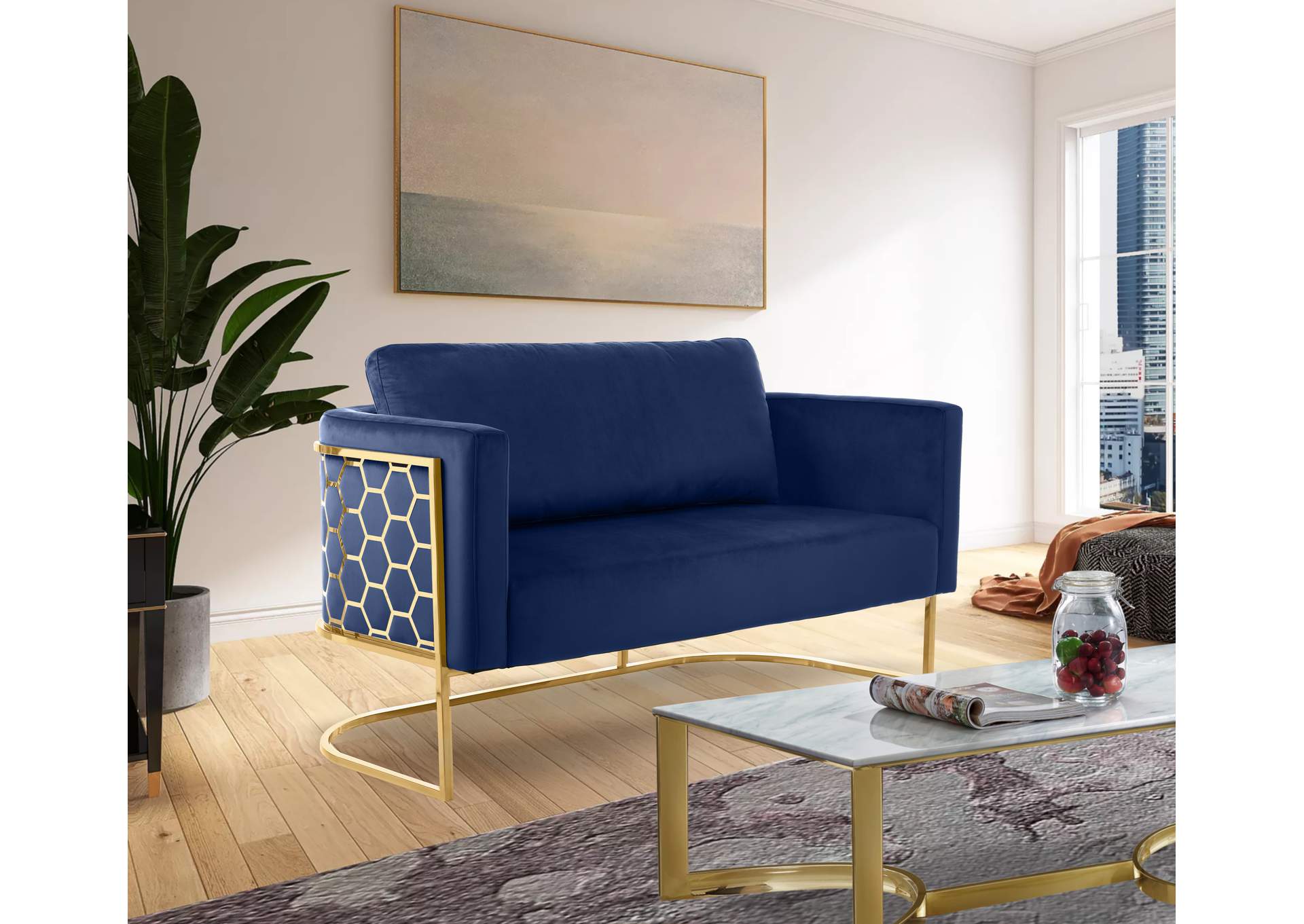 Casa Navy Velvet Loveseat,Meridian Furniture