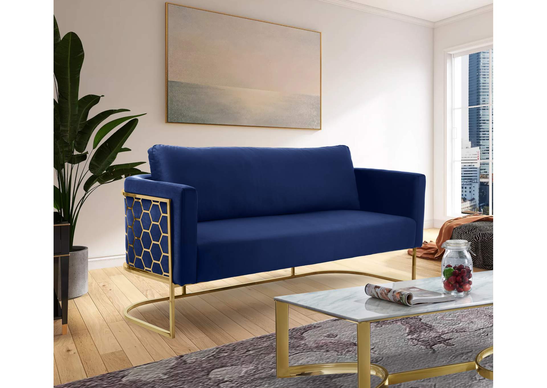 Casa Navy Velvet Sofa,Meridian Furniture