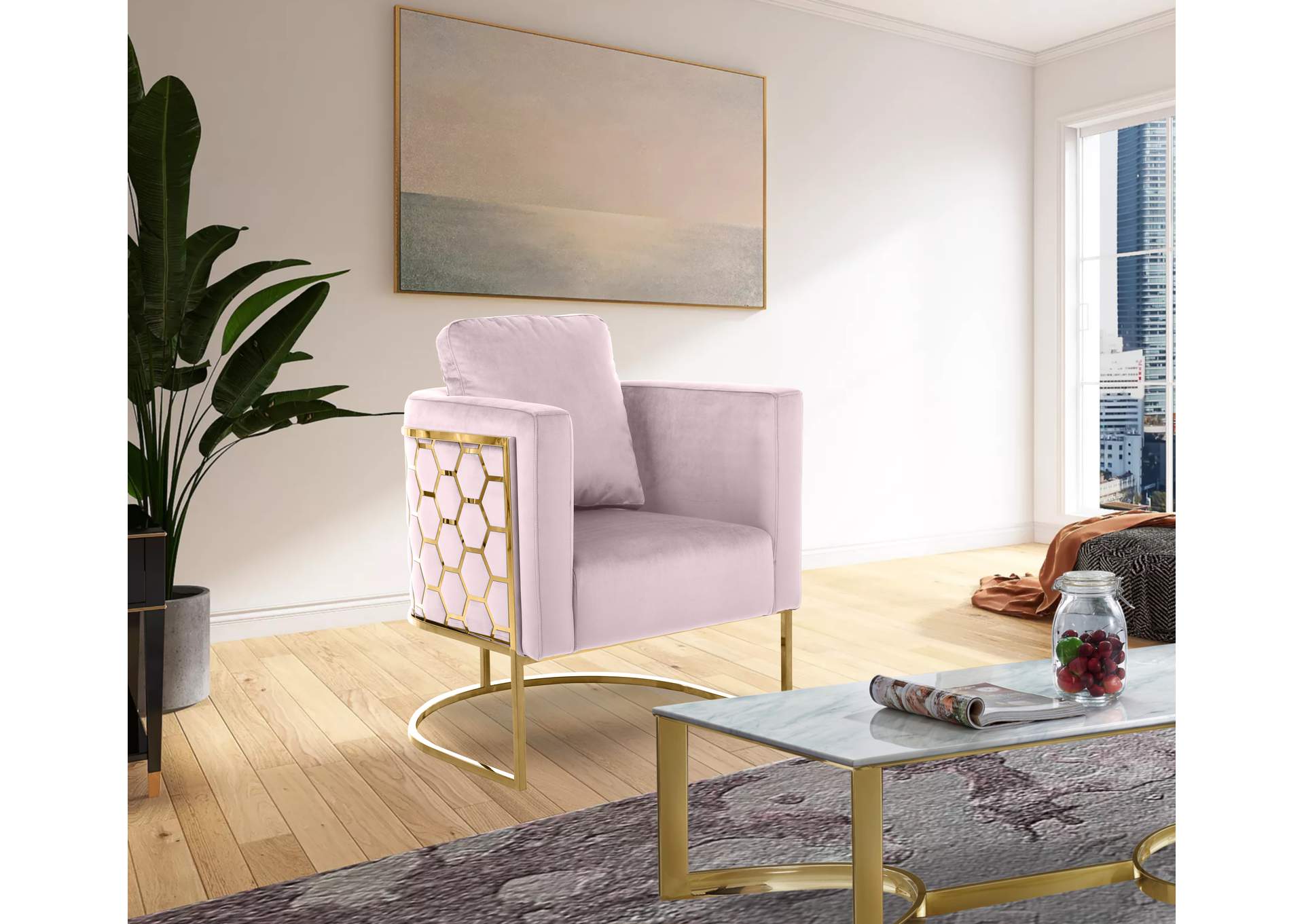 Casa Pink Velvet Chair,Meridian Furniture