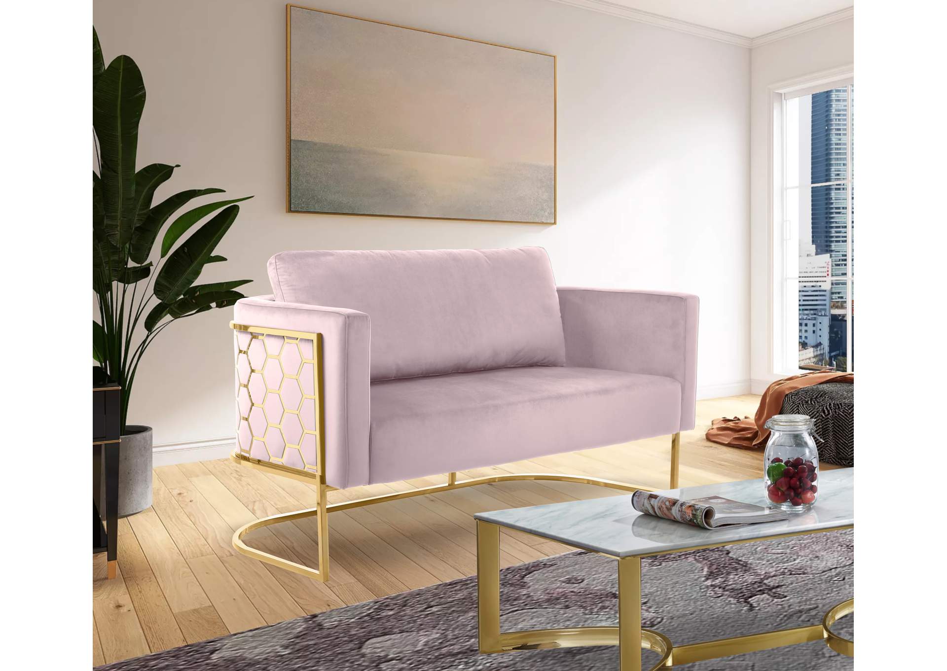 Casa Pink Velvet Loveseat,Meridian Furniture