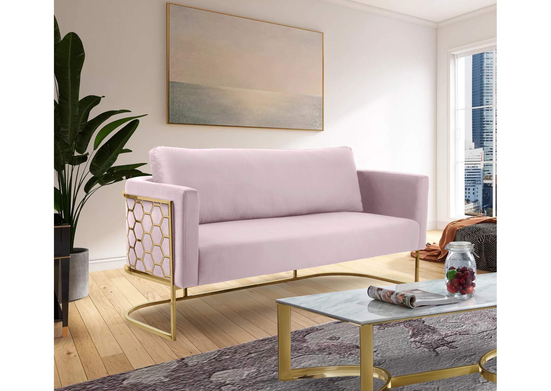 Casa Pink Velvet Sofa,Meridian Furniture