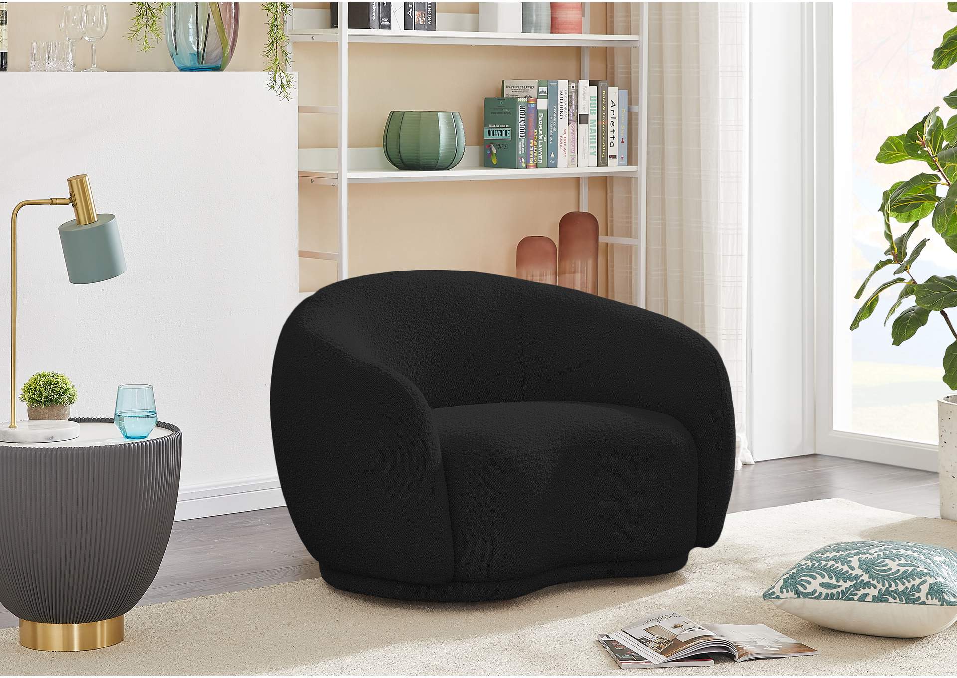 Hyde Black Boucle Fabric Chair,Meridian Furniture