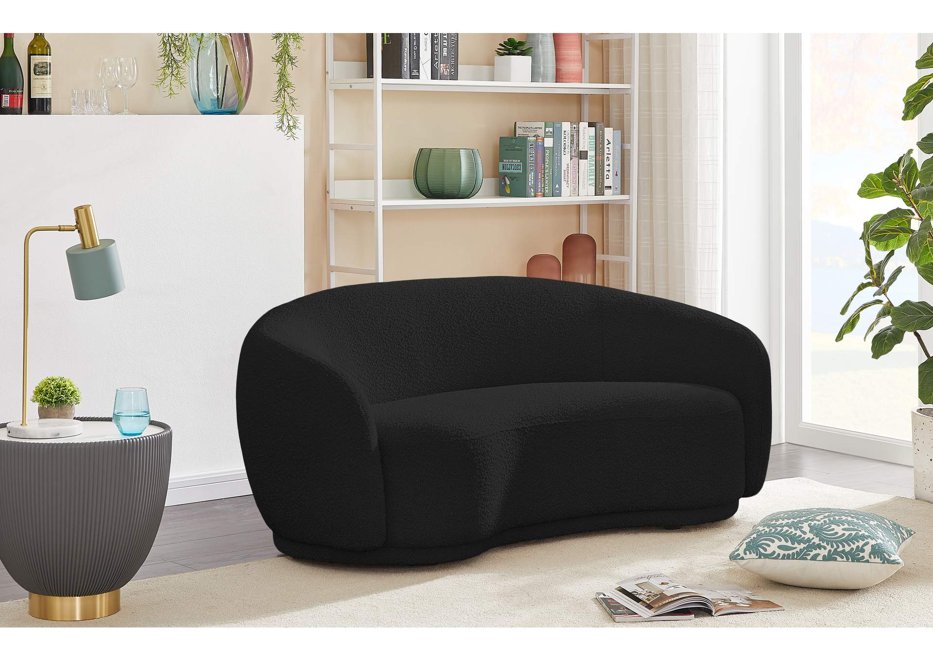 Hyde Black Boucle Fabric Loveseat,Meridian Furniture