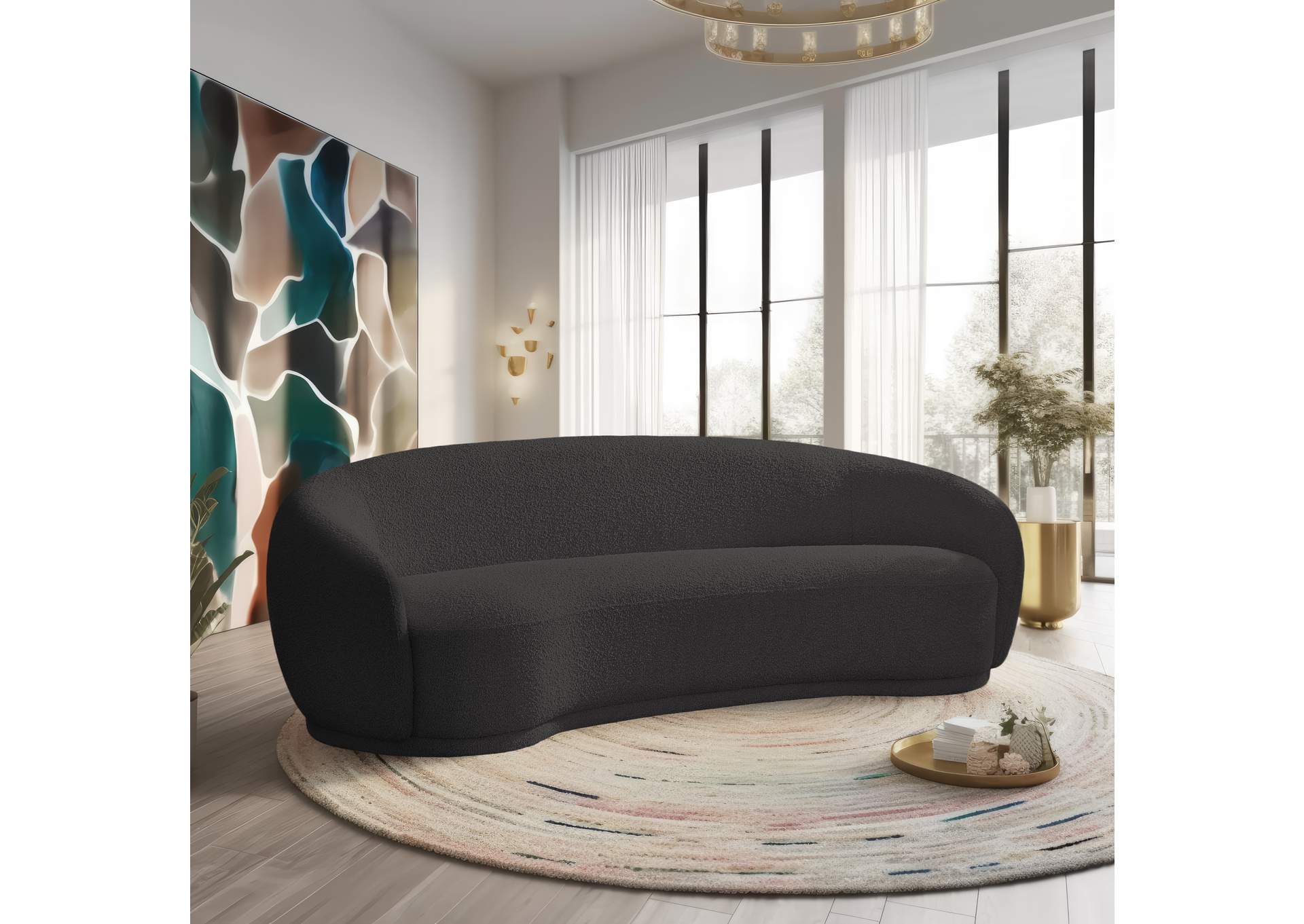 Hyde Black Boucle Fabric Sofa,Meridian Furniture