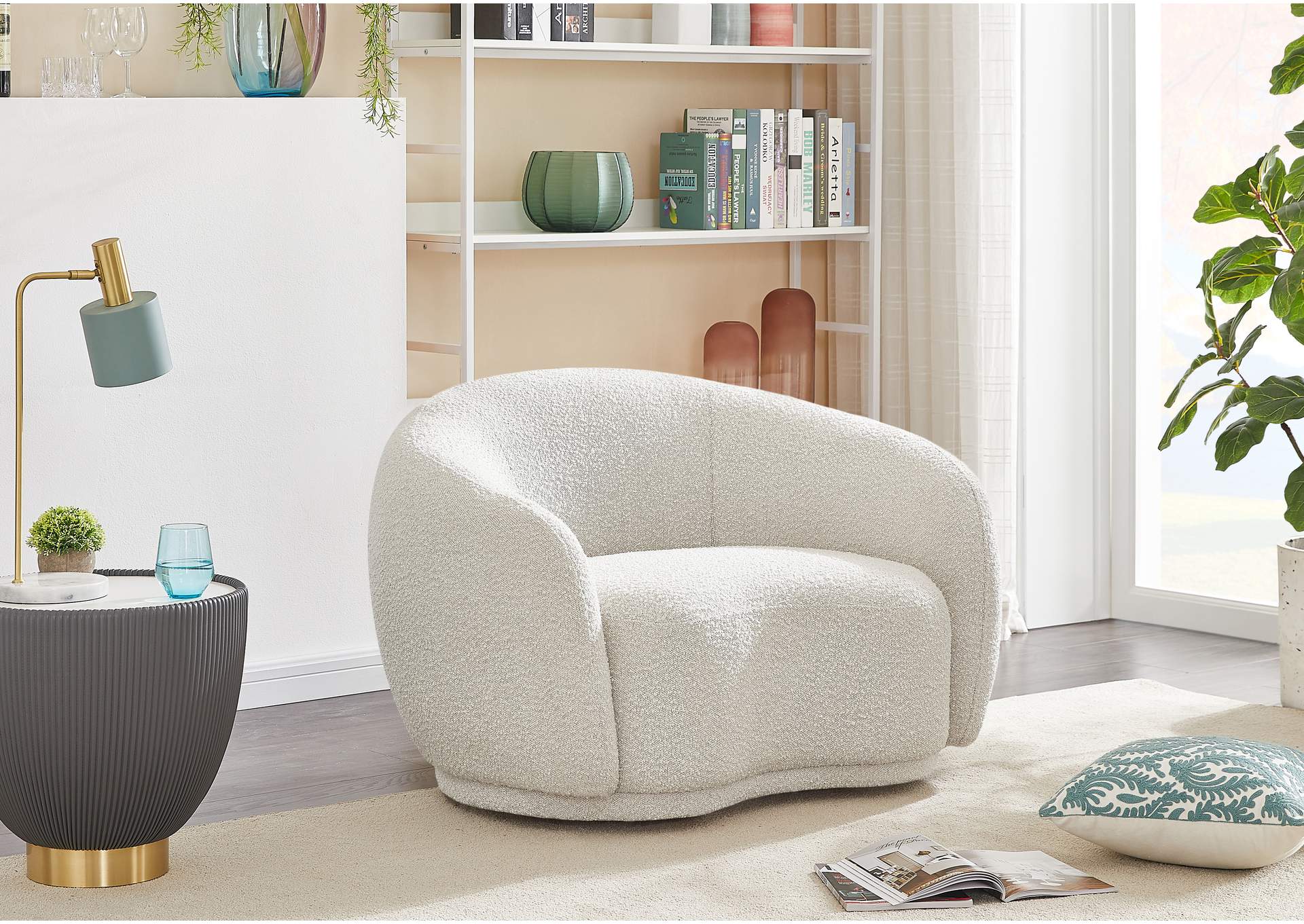 Hyde Cream Boucle Fabric Chair,Meridian Furniture