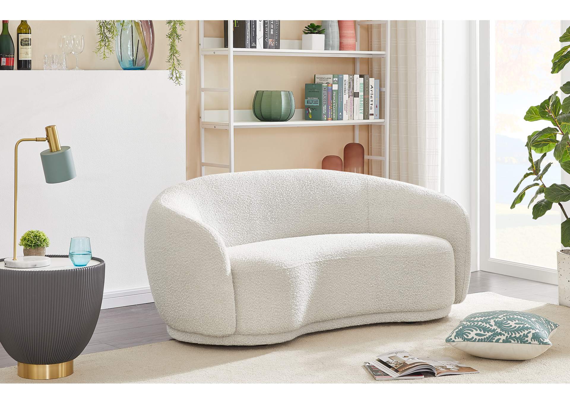 Hyde Cream Boucle Fabric Loveseat,Meridian Furniture