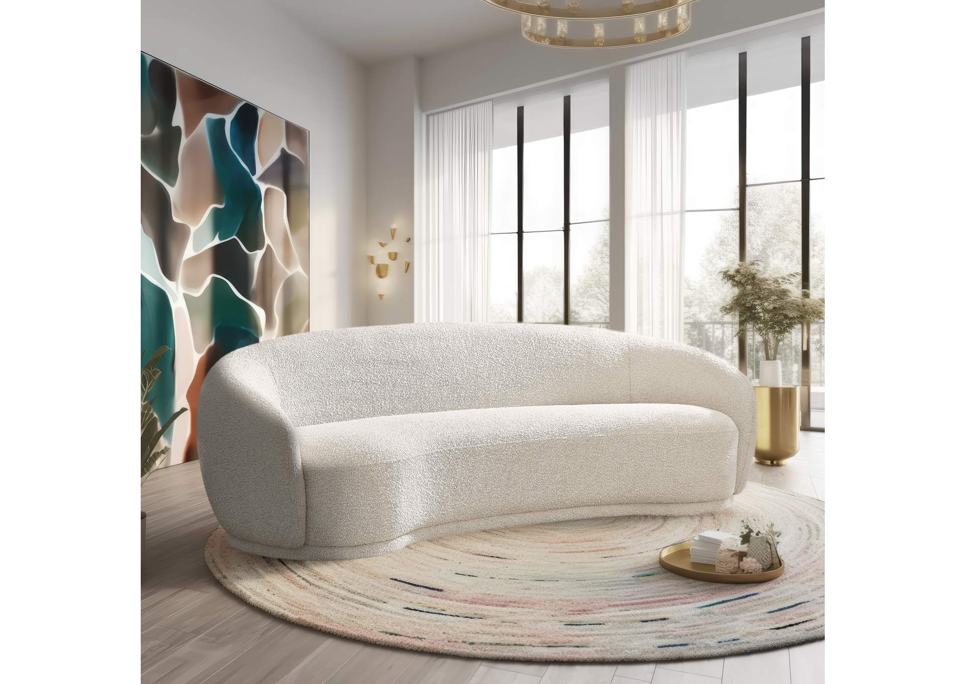 Hyde Cream Boucle Fabric Sofa,Meridian Furniture