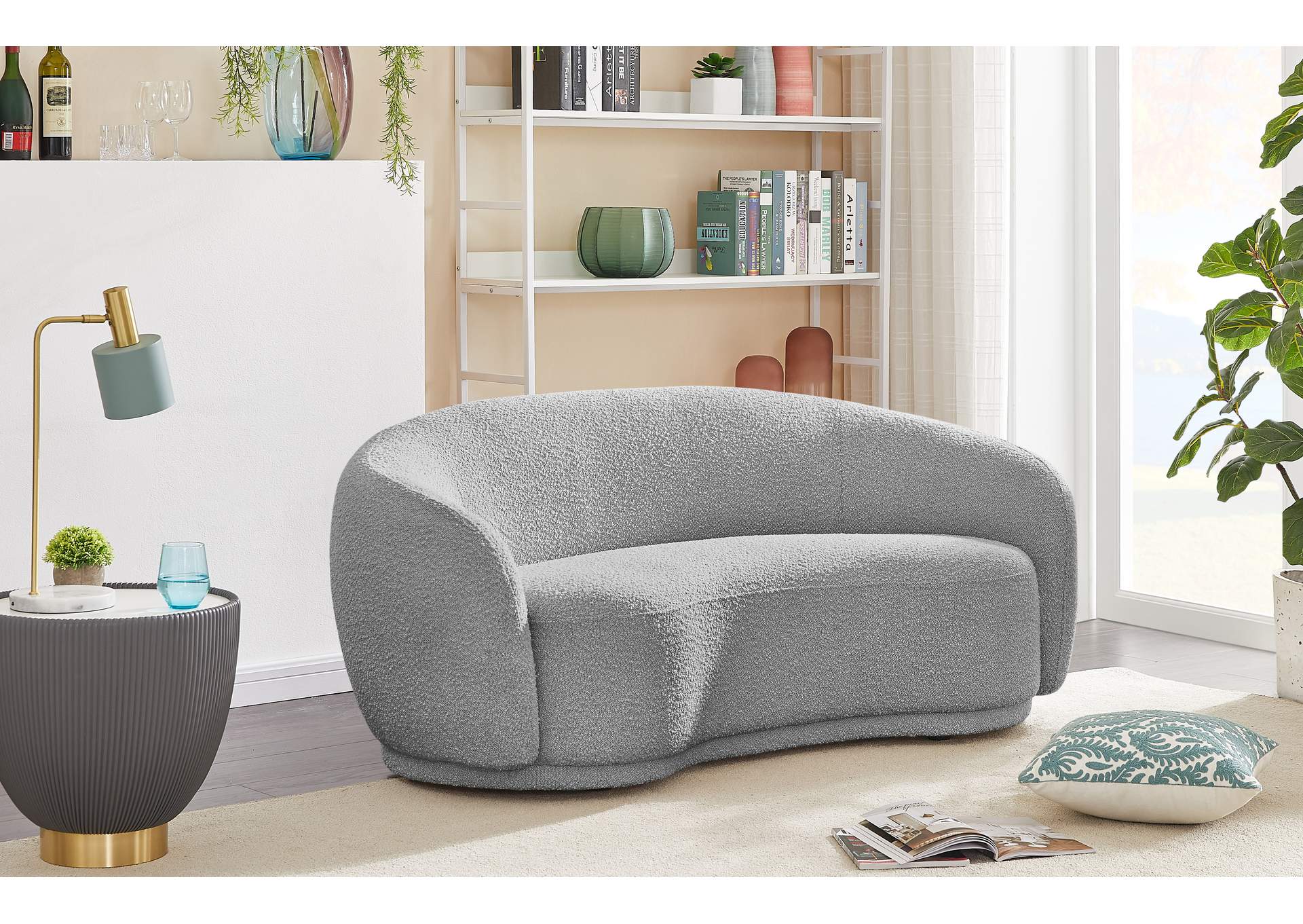 Hyde Grey Boucle Fabric Loveseat,Meridian Furniture