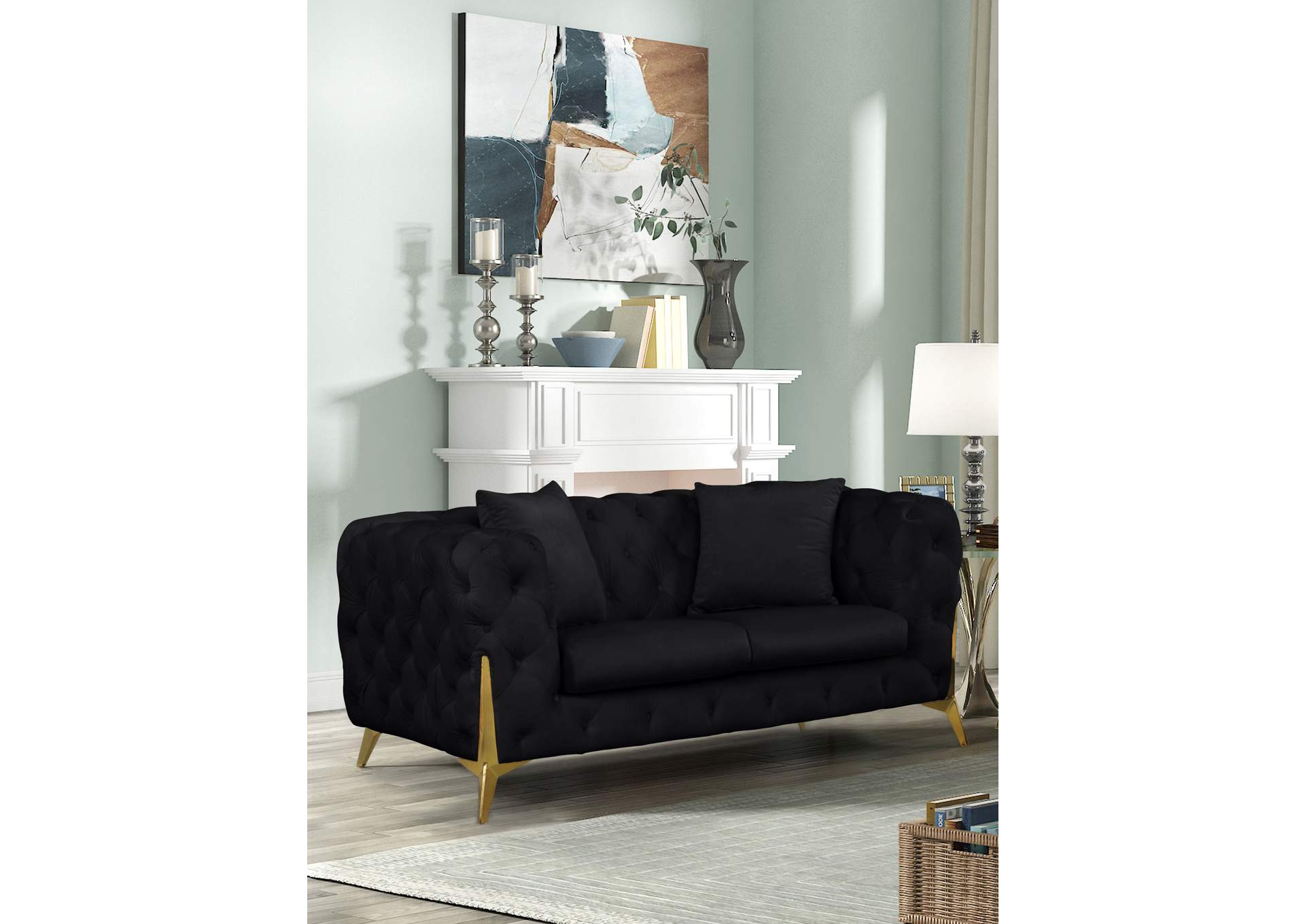 Kingdom Black Velvet Loveseat,Meridian Furniture