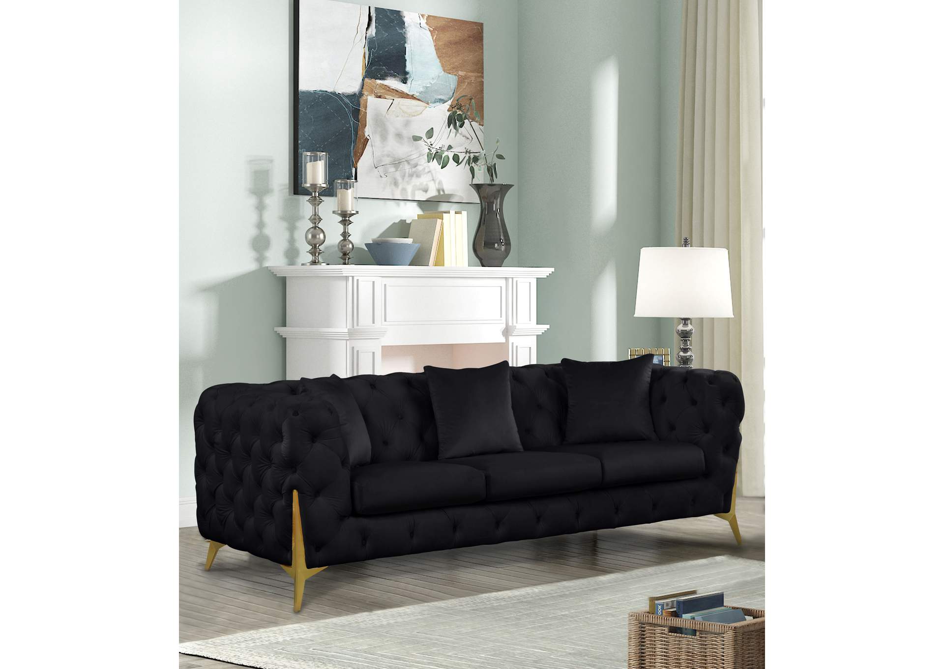 Kingdom Black Velvet Sofa,Meridian Furniture