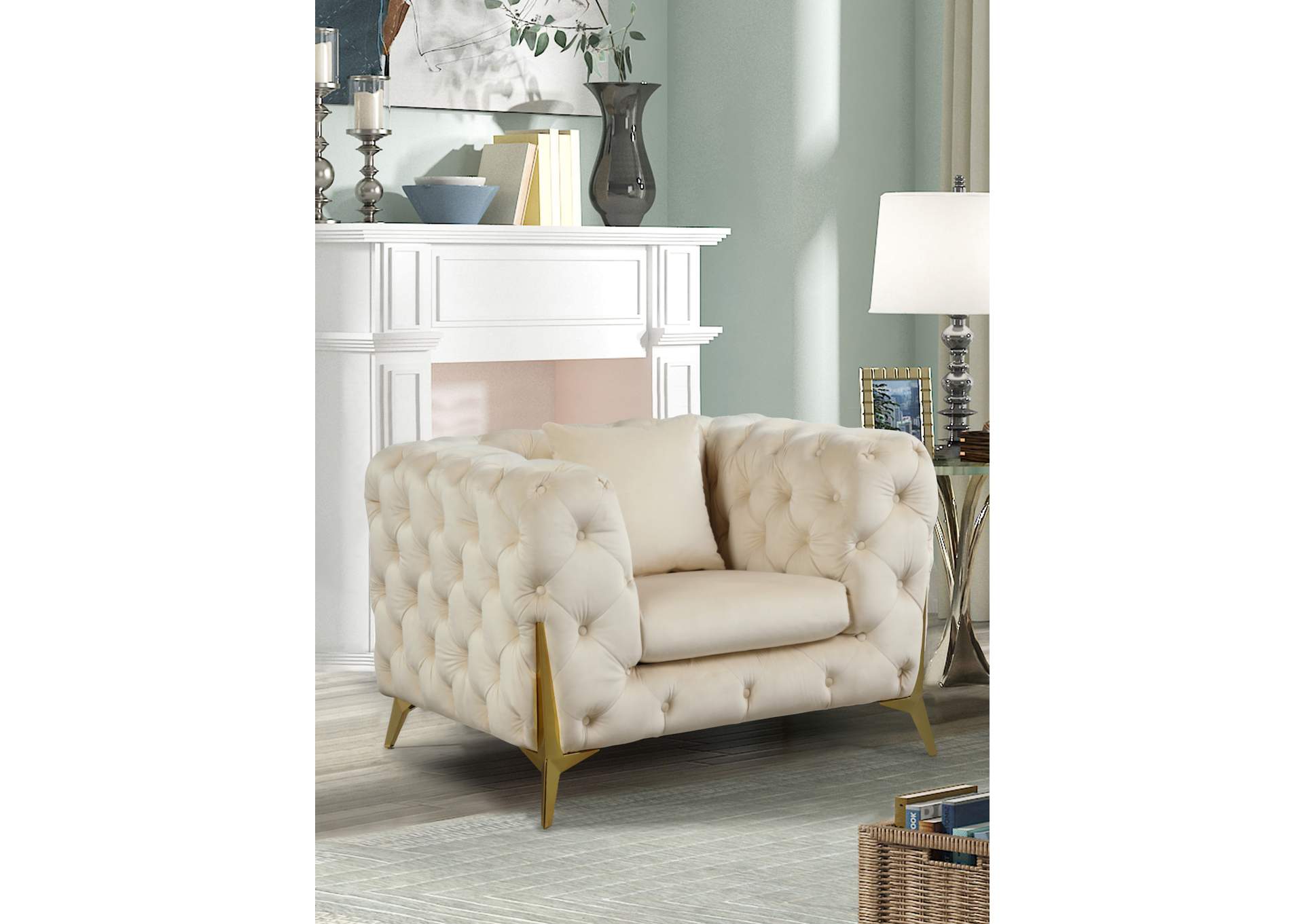 Kingdom Cream Velvet Chair,Meridian Furniture