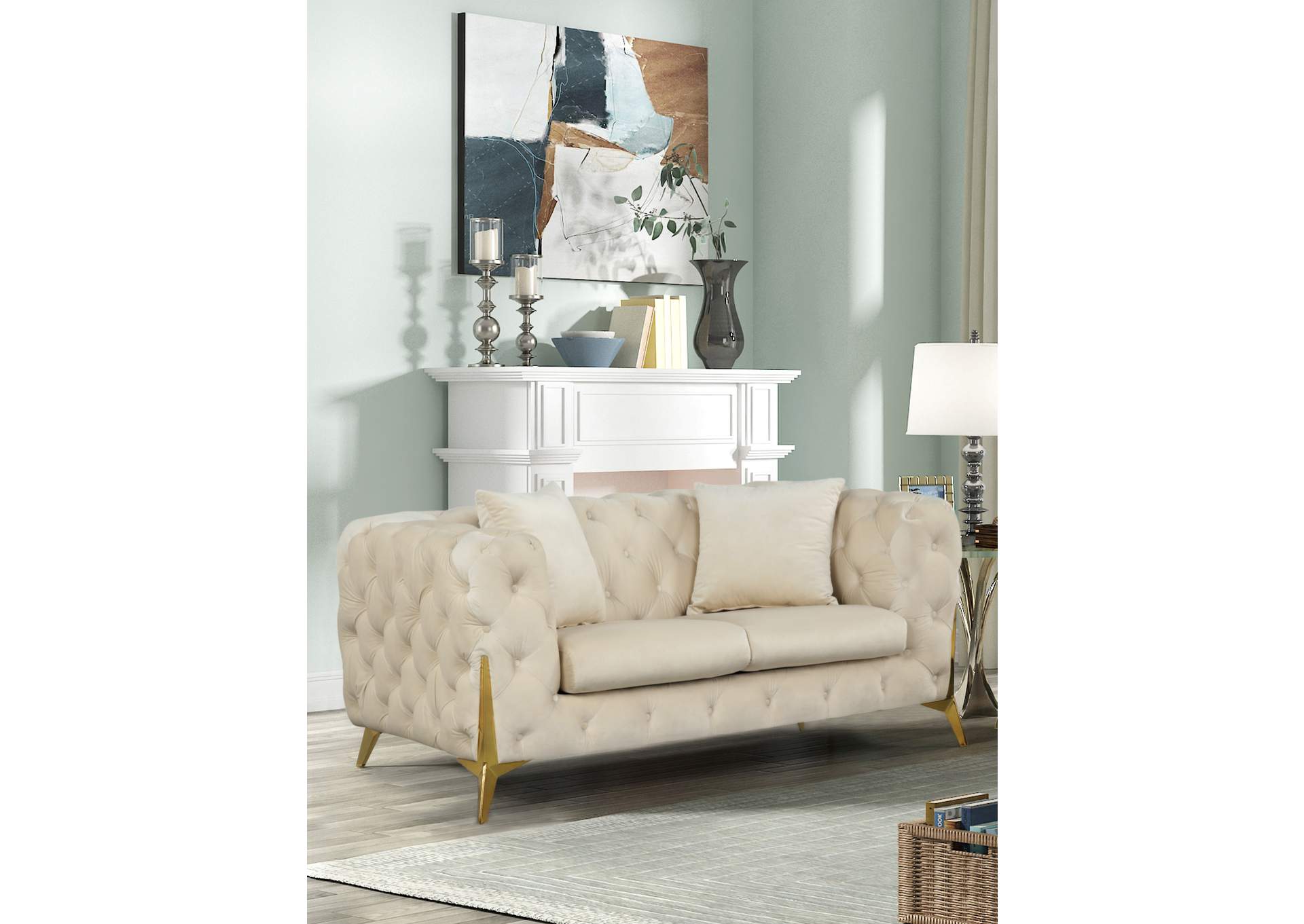 Kingdom Cream Velvet Loveseat,Meridian Furniture