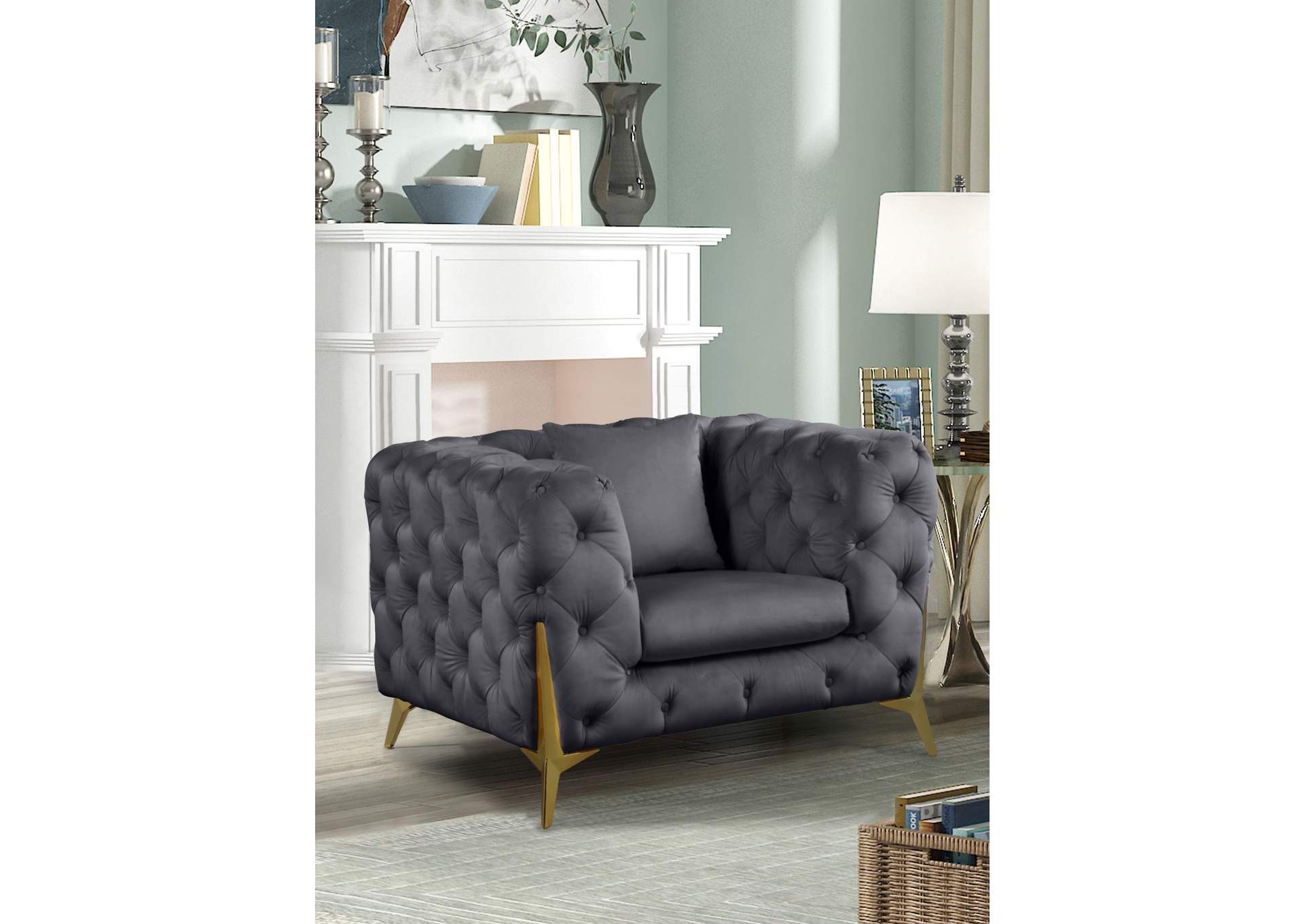 Kingdom Grey Velvet Chair,Meridian Furniture