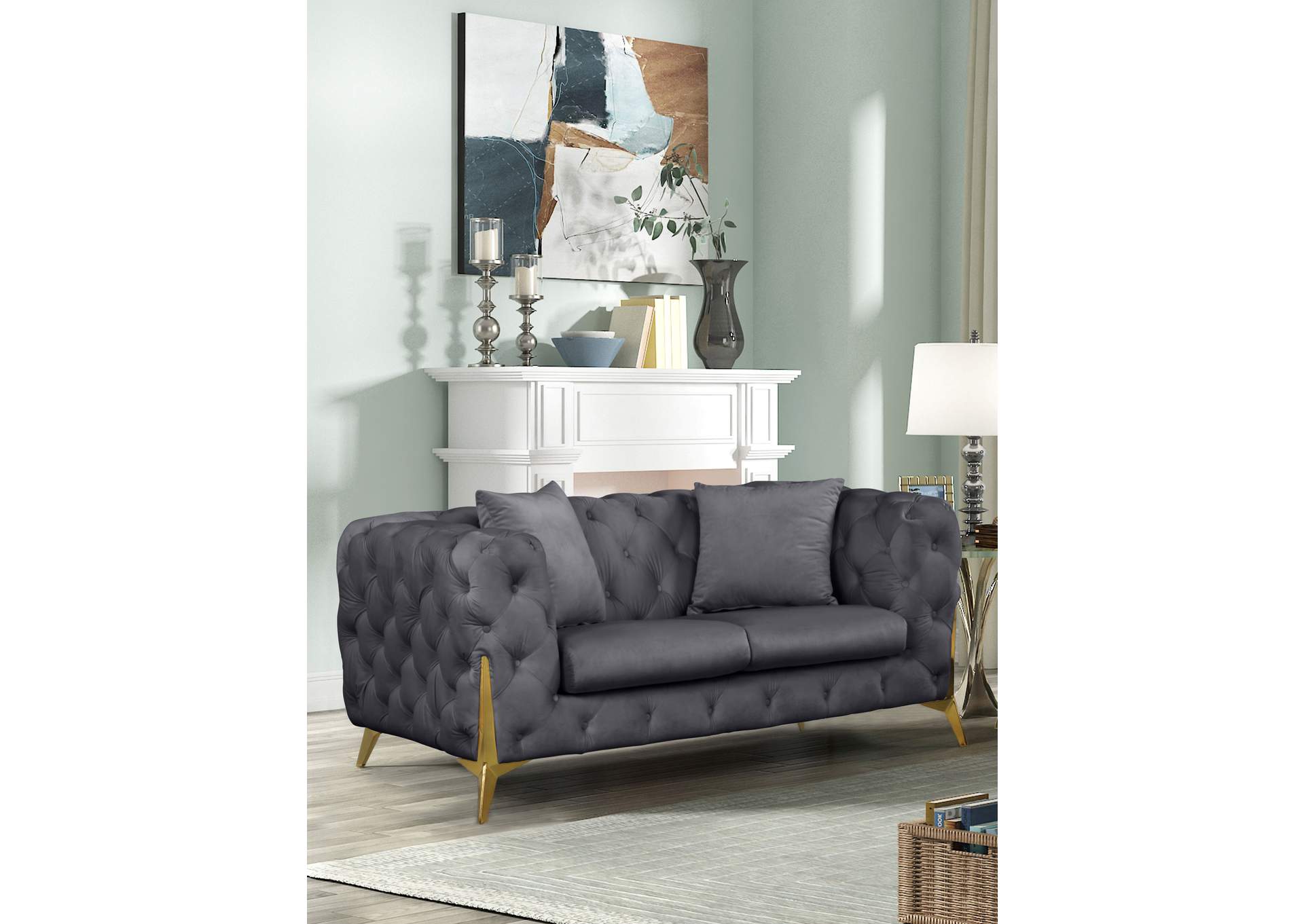 Kingdom Grey Velvet Loveseat,Meridian Furniture