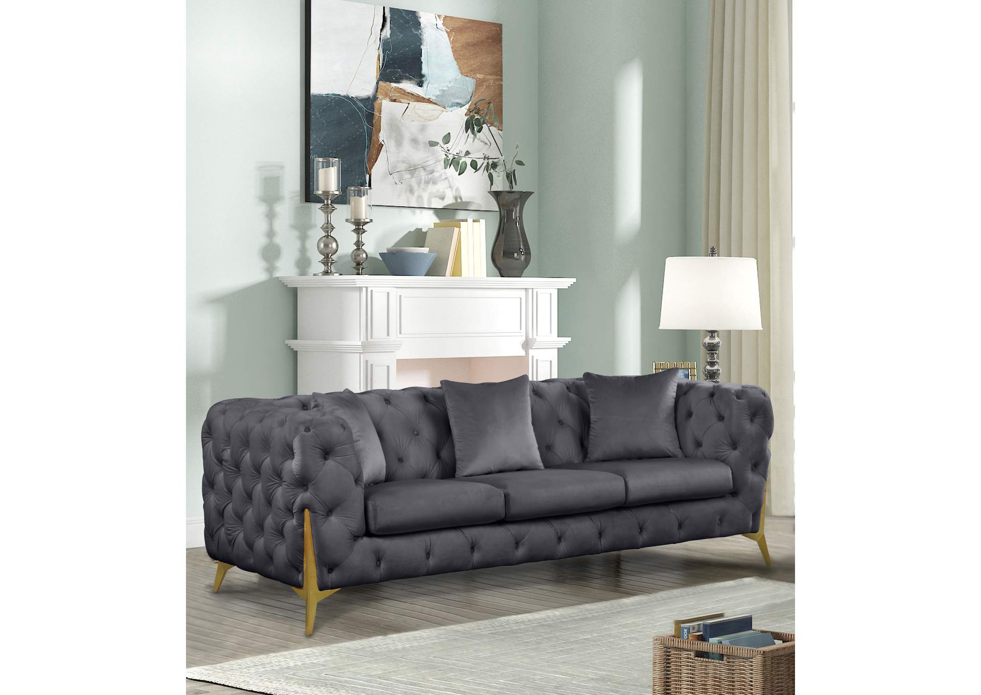 Kingdom Grey Velvet Sofa,Meridian Furniture