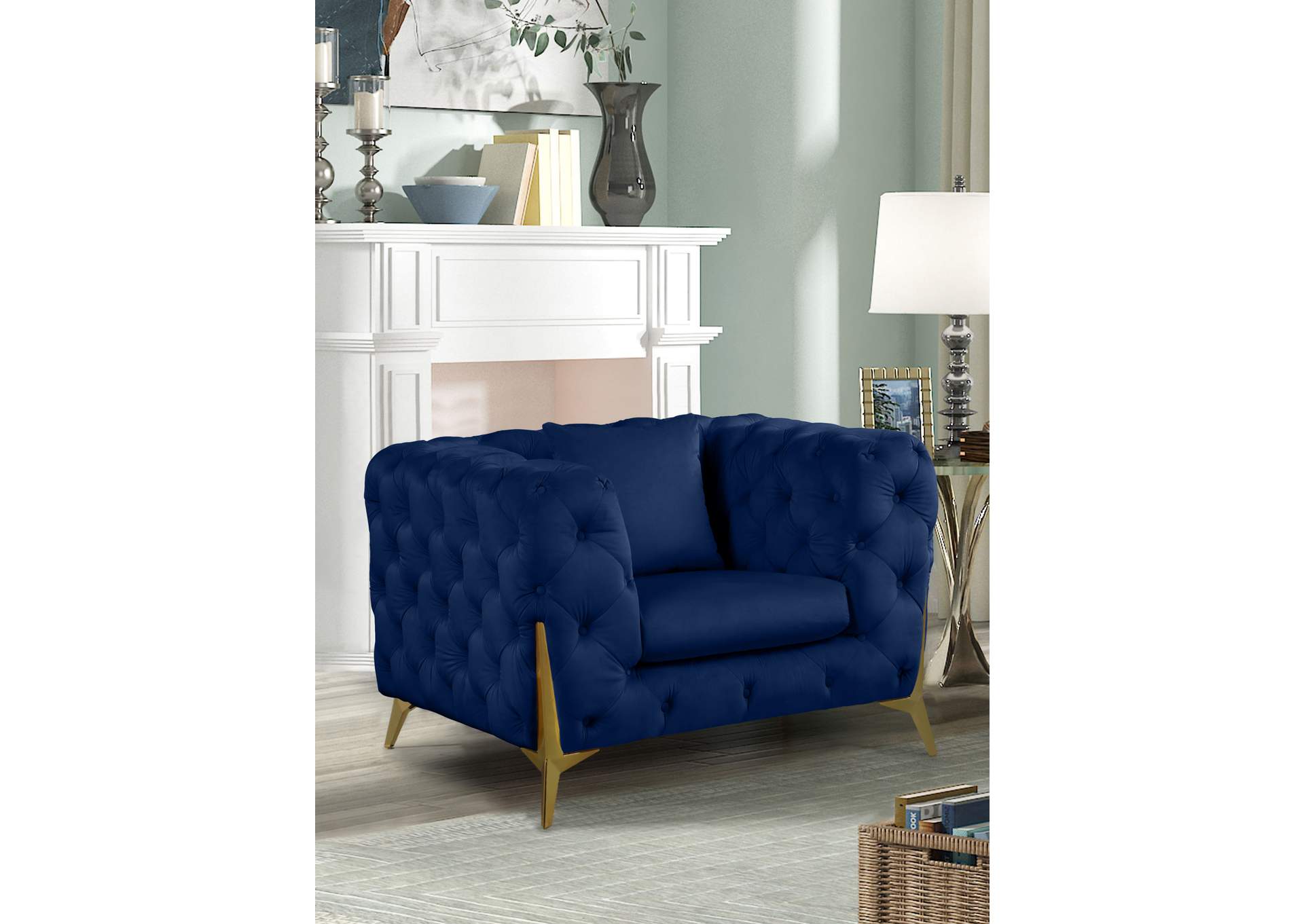 Kingdom Navy Velvet Chair,Meridian Furniture